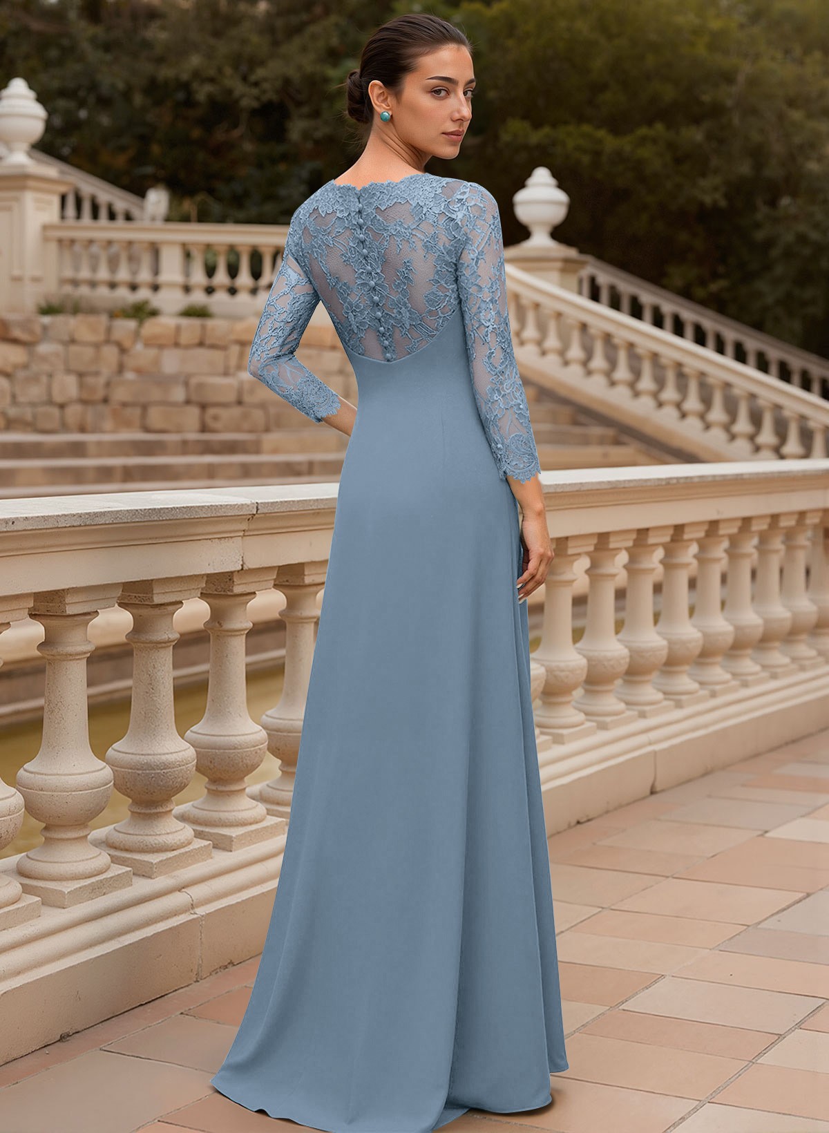 Sheath/Column V-Neck 3/4 Sleeves Floor-Length Lace/Elastic Satin Mother Of The Bride Dresses