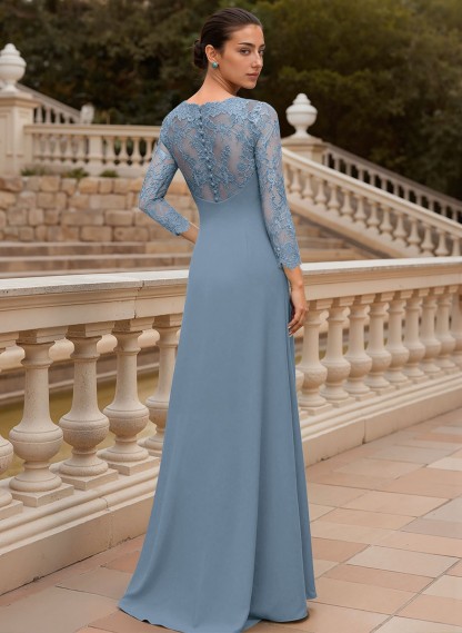 Sheath/Column V-Neck 3/4 Sleeves Floor-Length Lace/Elastic Satin Mother Of The Bride Dresses