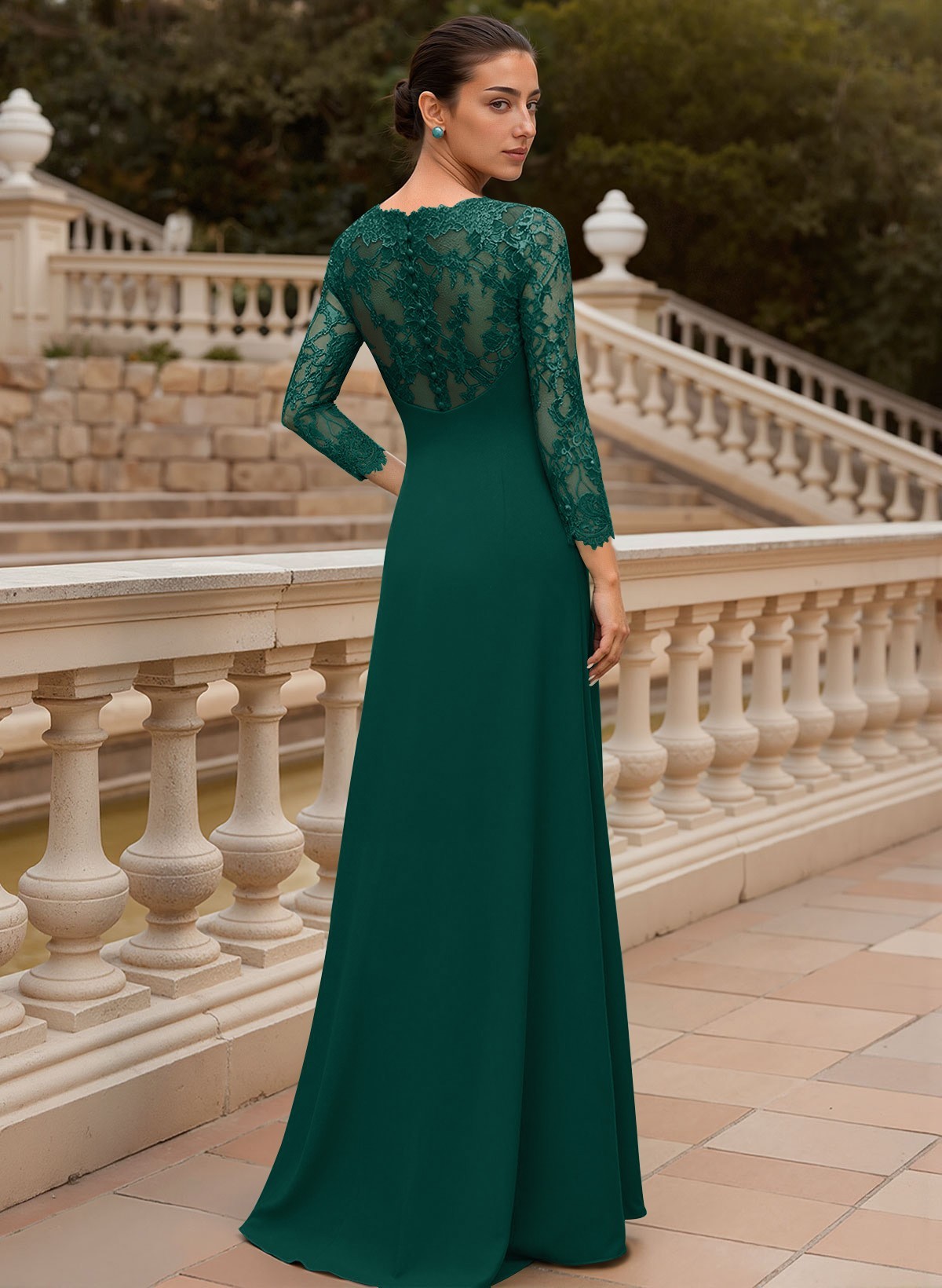 Sheath/Column V-Neck 3/4 Sleeves Floor-Length Lace/Elastic Satin Mother Of The Bride Dresses