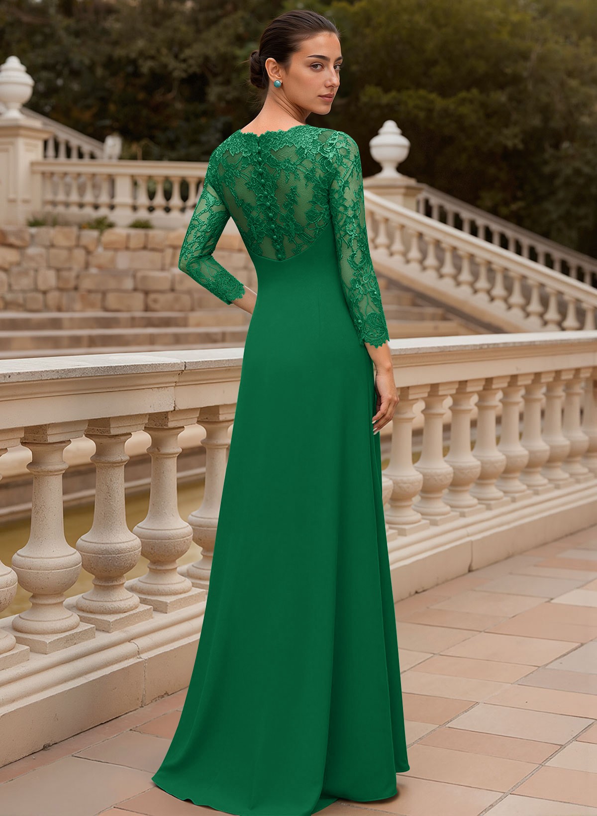 Sheath/Column V-Neck 3/4 Sleeves Floor-Length Lace/Elastic Satin Mother Of The Bride Dresses