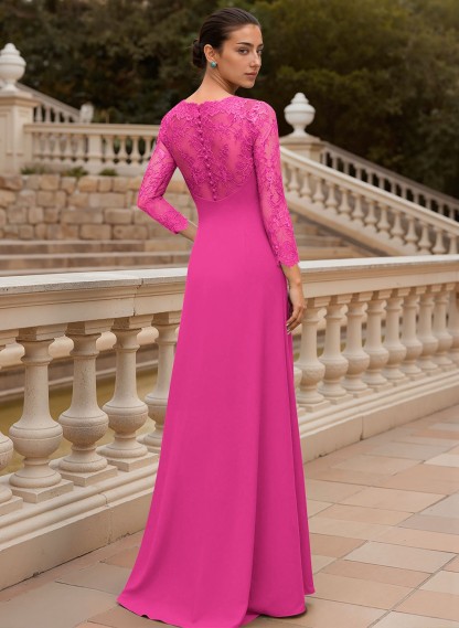 Sheath/Column V-Neck 3/4 Sleeves Floor-Length Lace/Elastic Satin Mother Of The Bride Dresses