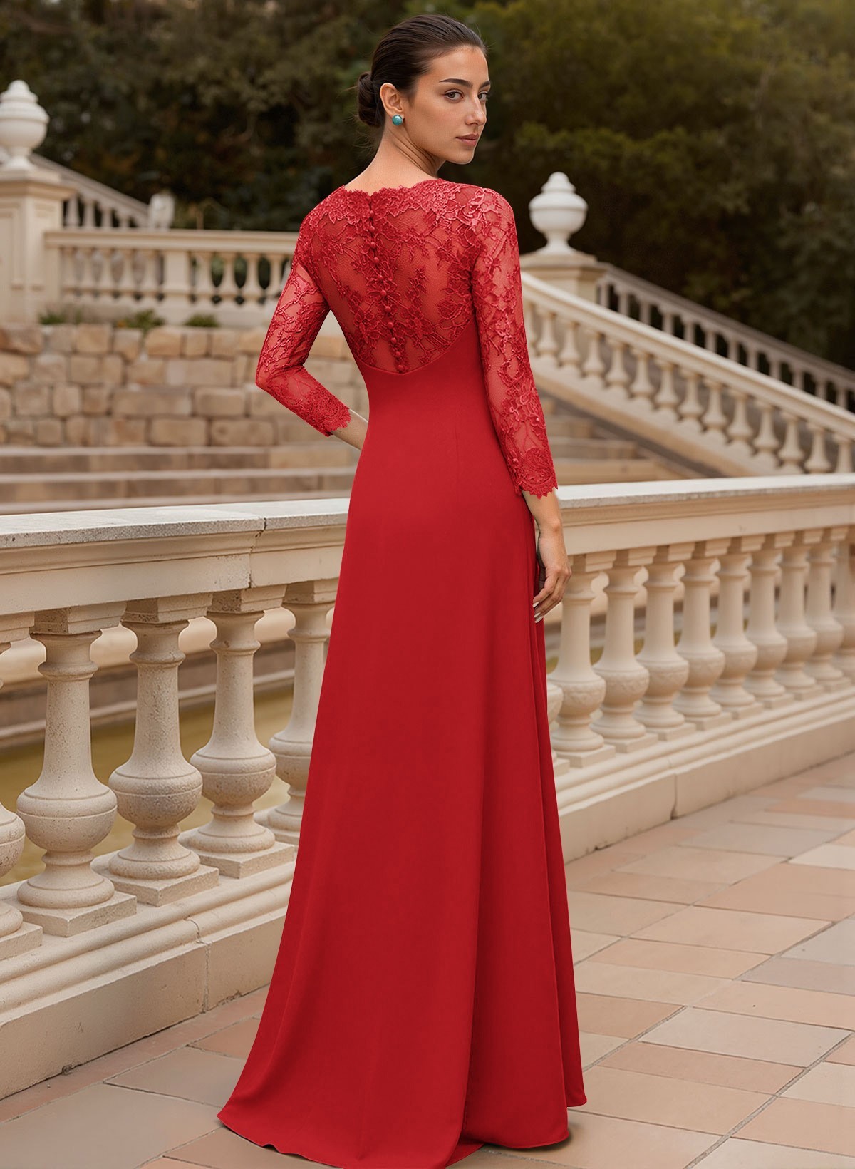 Sheath/Column V-Neck 3/4 Sleeves Floor-Length Lace/Elastic Satin Mother Of The Bride Dresses
