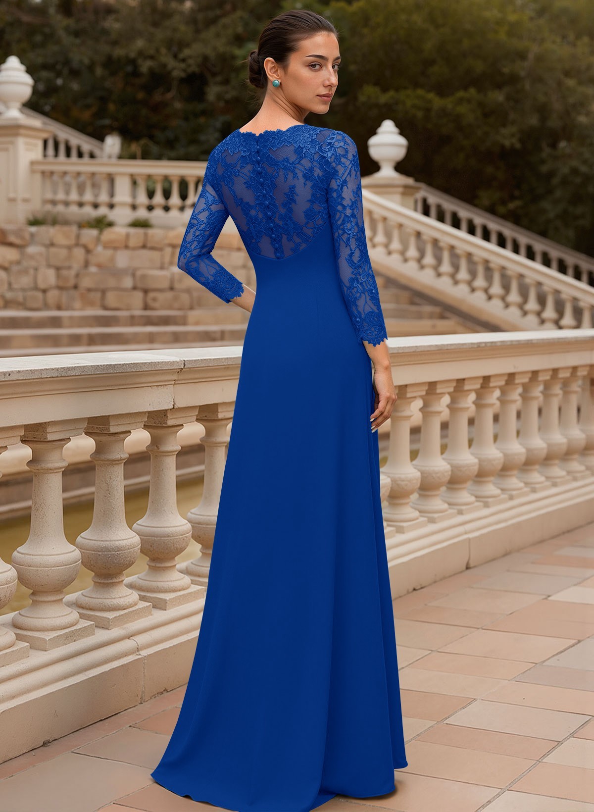 Sheath/Column V-Neck 3/4 Sleeves Floor-Length Lace/Elastic Satin Mother Of The Bride Dresses