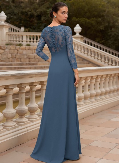 Sheath/Column V-Neck 3/4 Sleeves Floor-Length Lace/Elastic Satin Mother Of The Bride Dresses