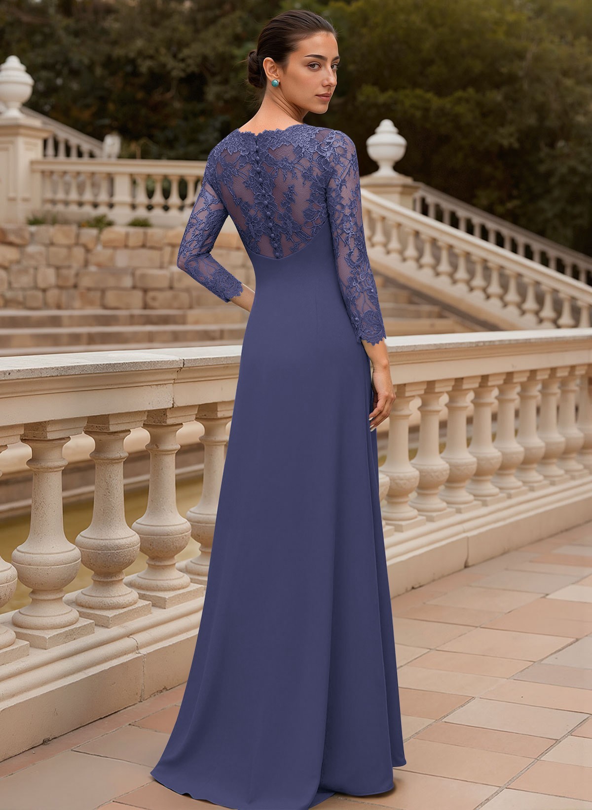 Sheath/Column V-Neck 3/4 Sleeves Floor-Length Lace/Elastic Satin Mother Of The Bride Dresses
