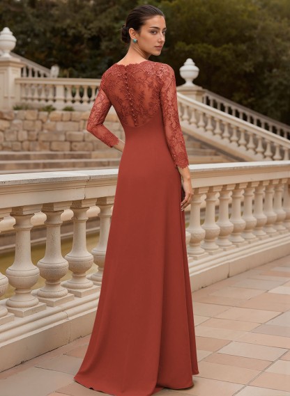Sheath/Column V-Neck 3/4 Sleeves Floor-Length Lace/Elastic Satin Mother Of The Bride Dresses