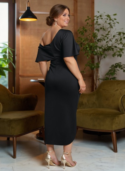 Classic Asymmetrical Neckline Ankle-Length Satin Mother Of The Bride Dresses, product image 3