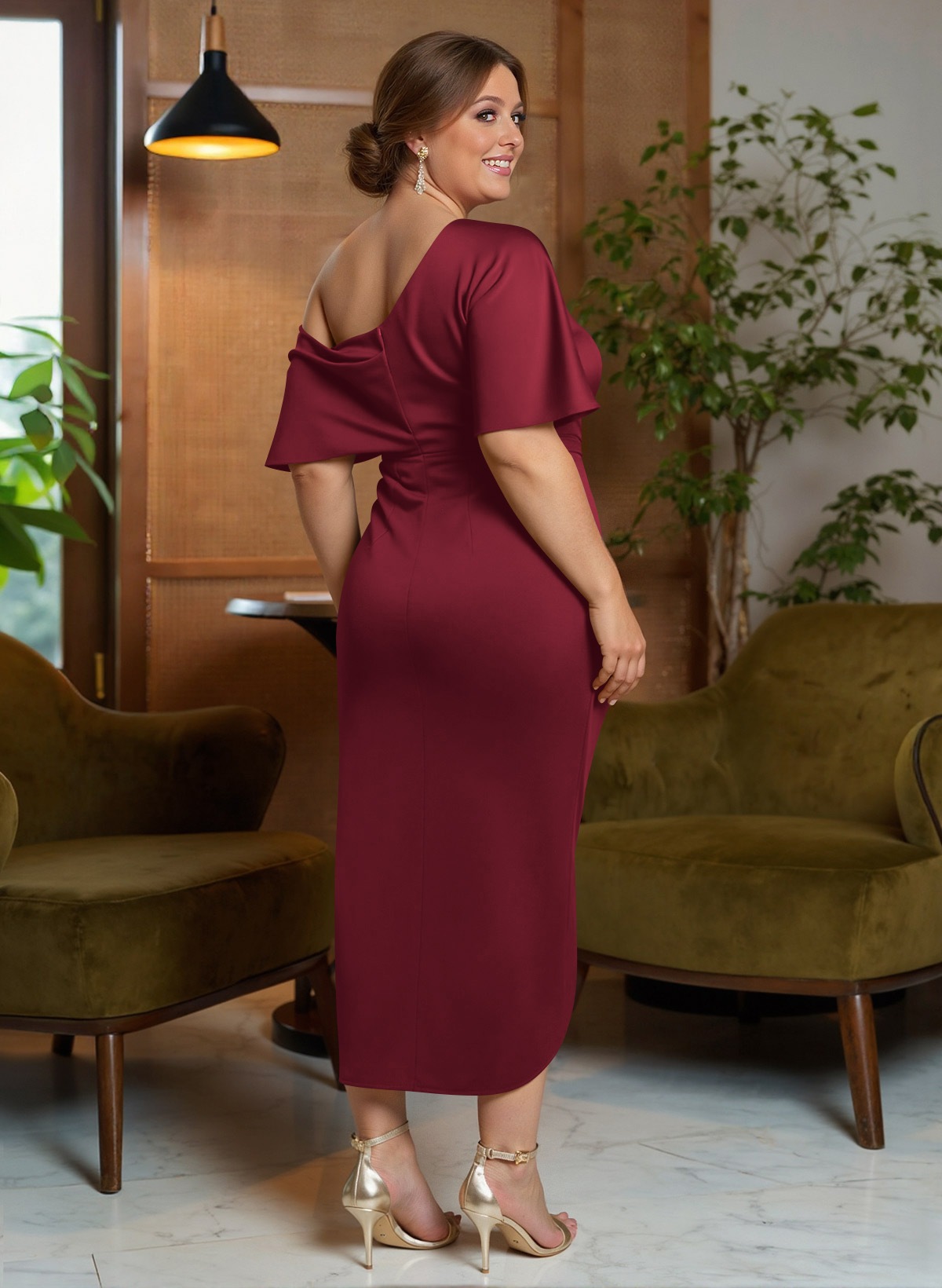 Classic Asymmetrical Neckline Ankle-Length Satin Mother Of The Bride Dresses, product image 51