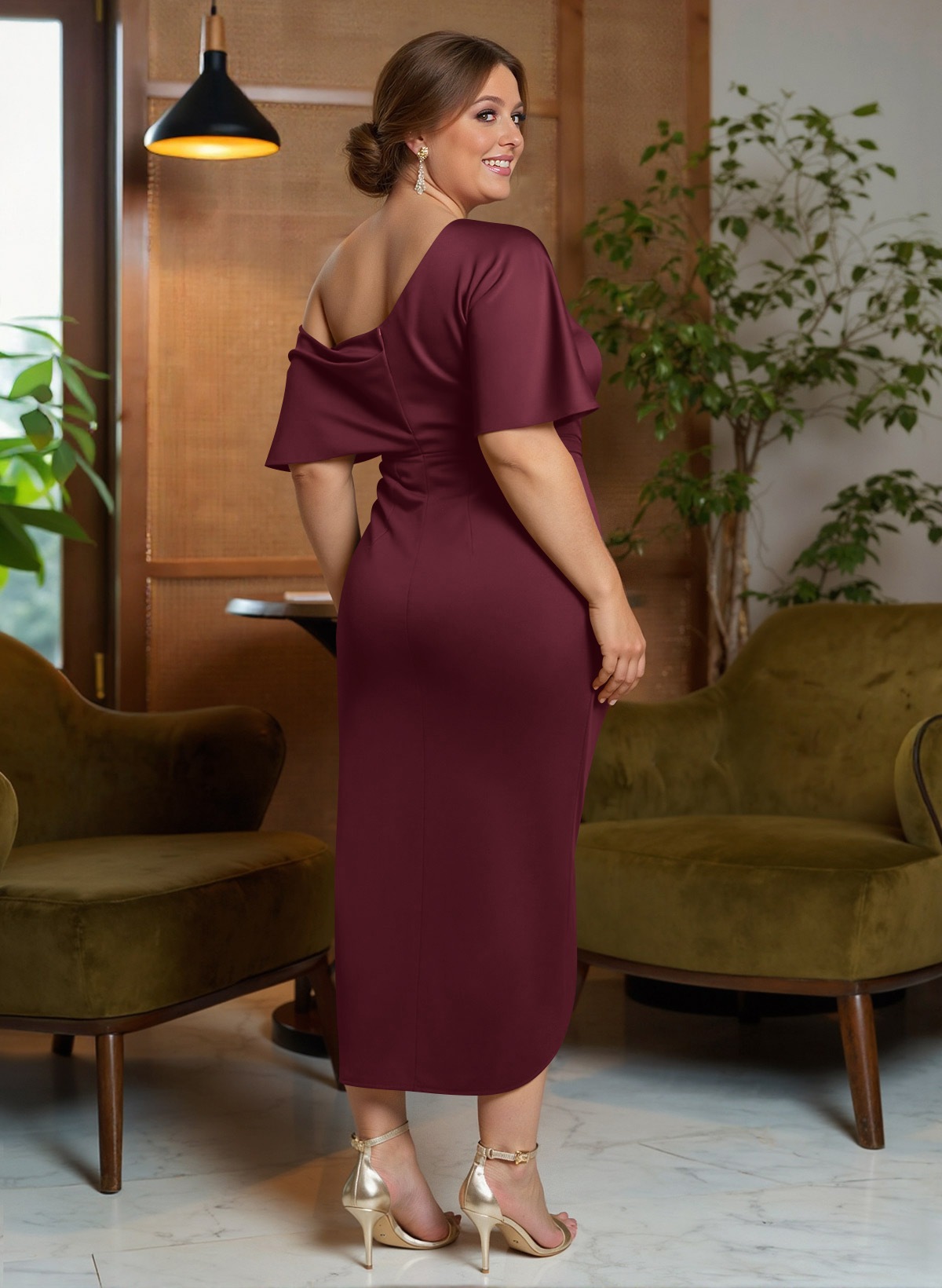 Classic Asymmetrical Neckline Ankle-Length Satin Mother Of The Bride Dresses, product image 53