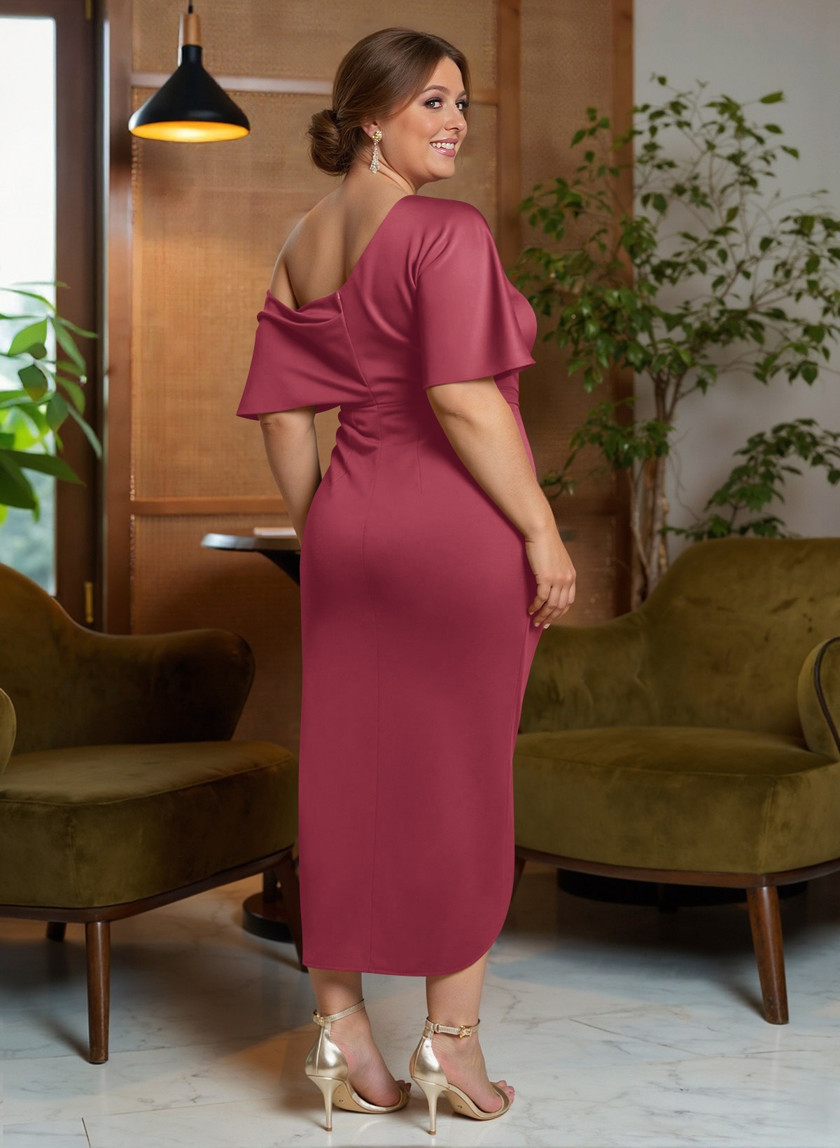 Classic Asymmetrical Neckline Ankle-Length Satin Mother Of The Bride Dresses, product image 57