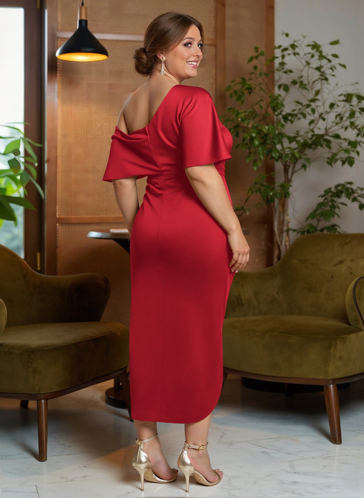 Classic Asymmetrical Neckline Ankle-Length Satin Mother Of The Bride Dresses, product image 49