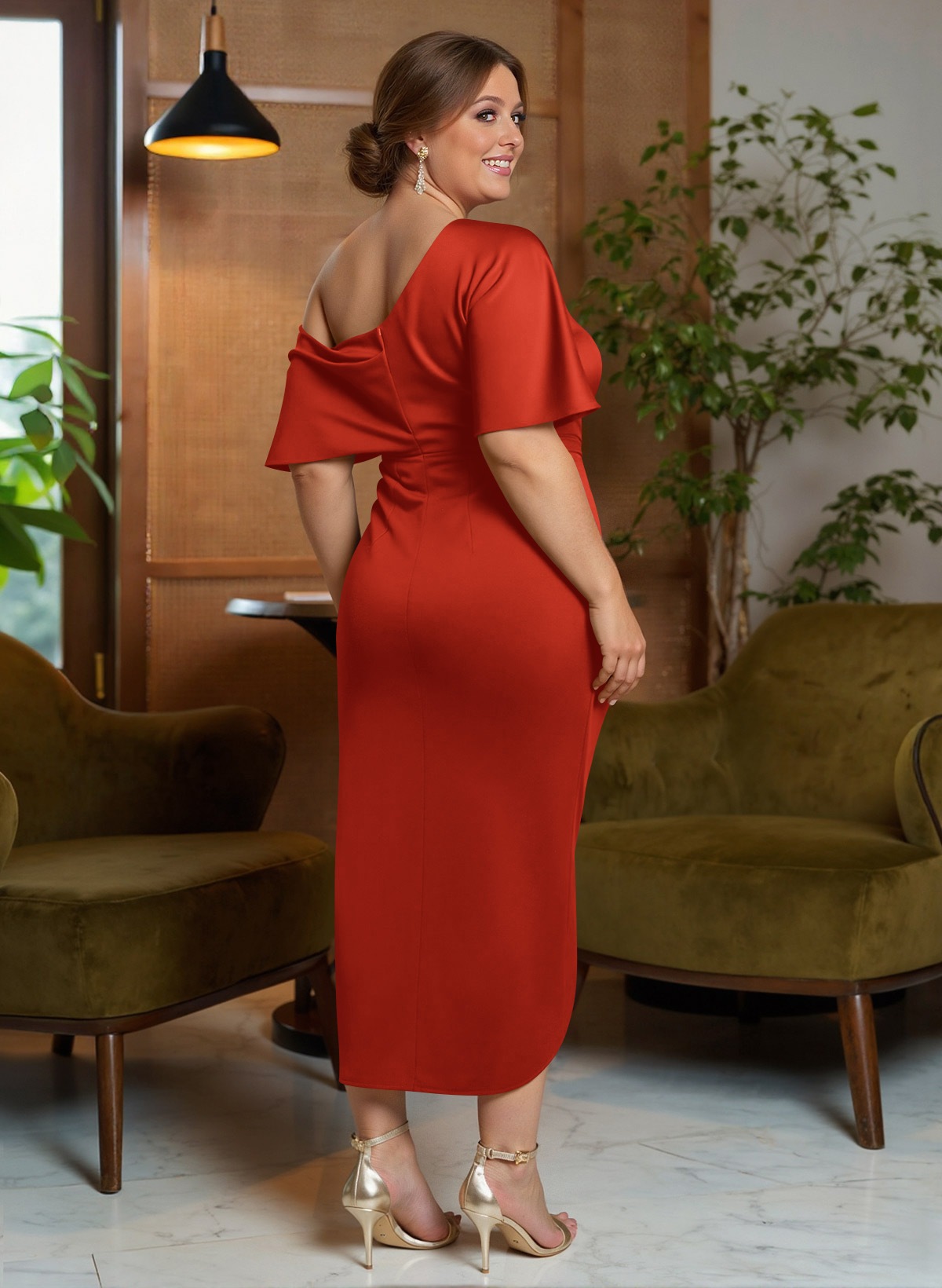 Classic Asymmetrical Neckline Ankle-Length Satin Mother Of The Bride Dresses, product image 59