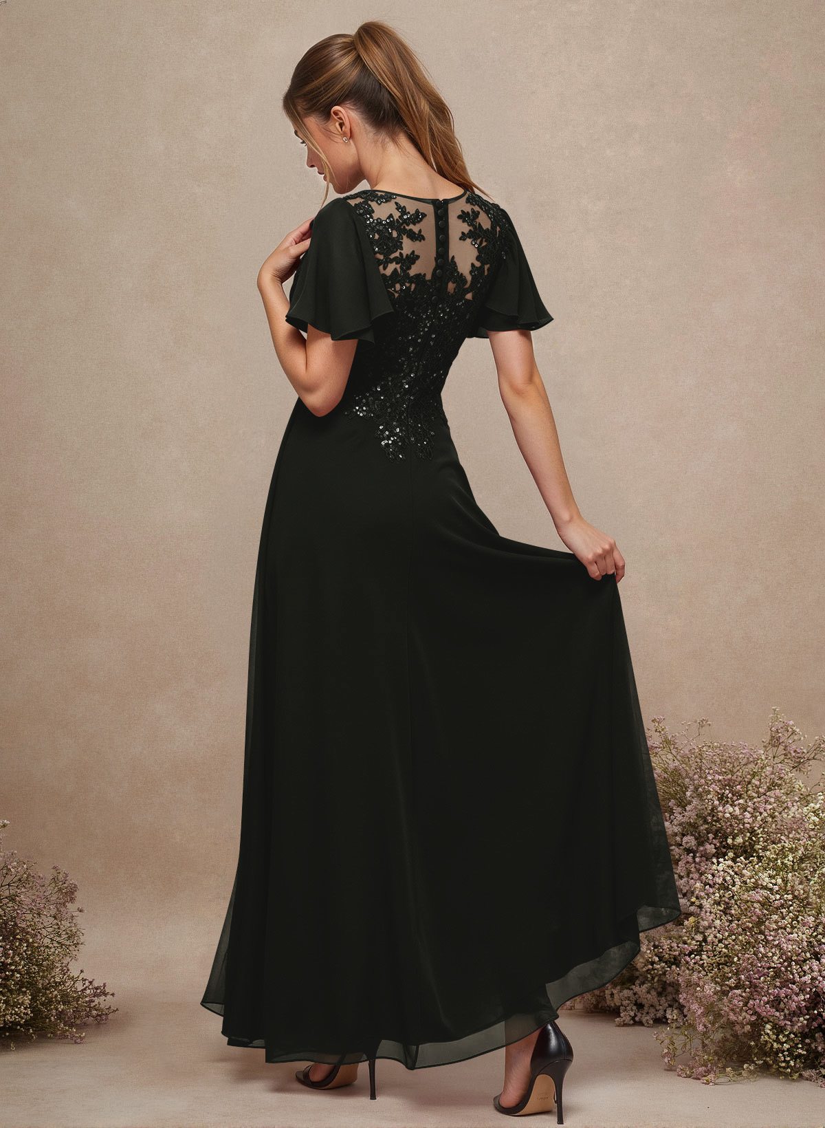 V-Neck Lace Sleeves A-Line Bridesmaid Dresses, image 5