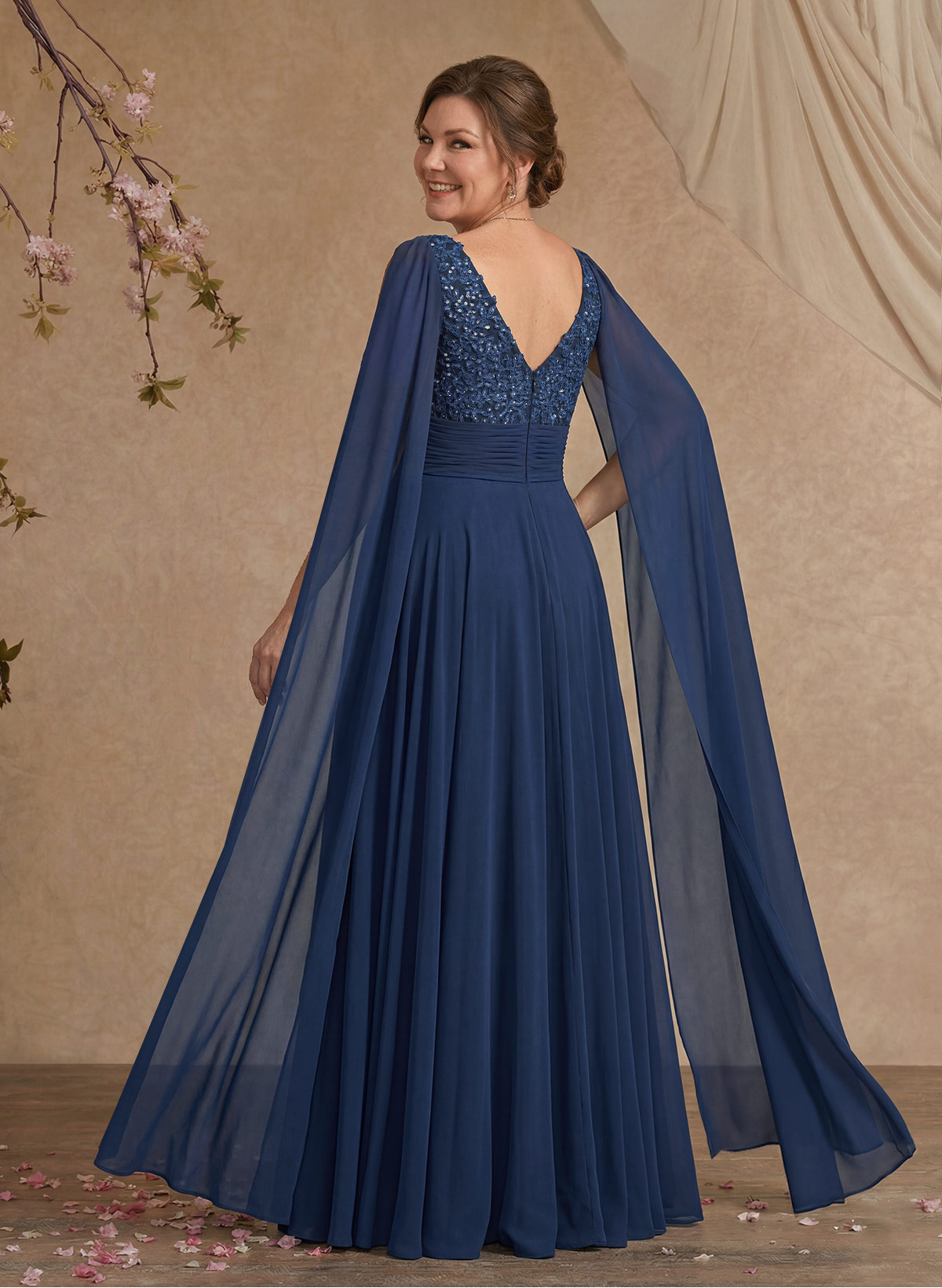 Unique Shoulder Side Drape V-Neck Chiffon Mother Of The Bride Dresses, product image 2