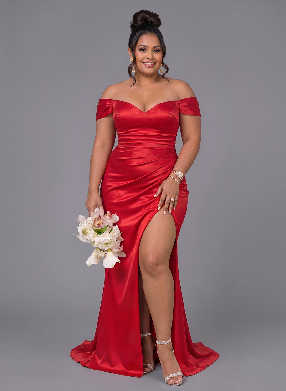 Trumpet/Mermaid Off-The-Shoulder Silk Like Satin Bridesmaid Dresses With Split Front, product image 152