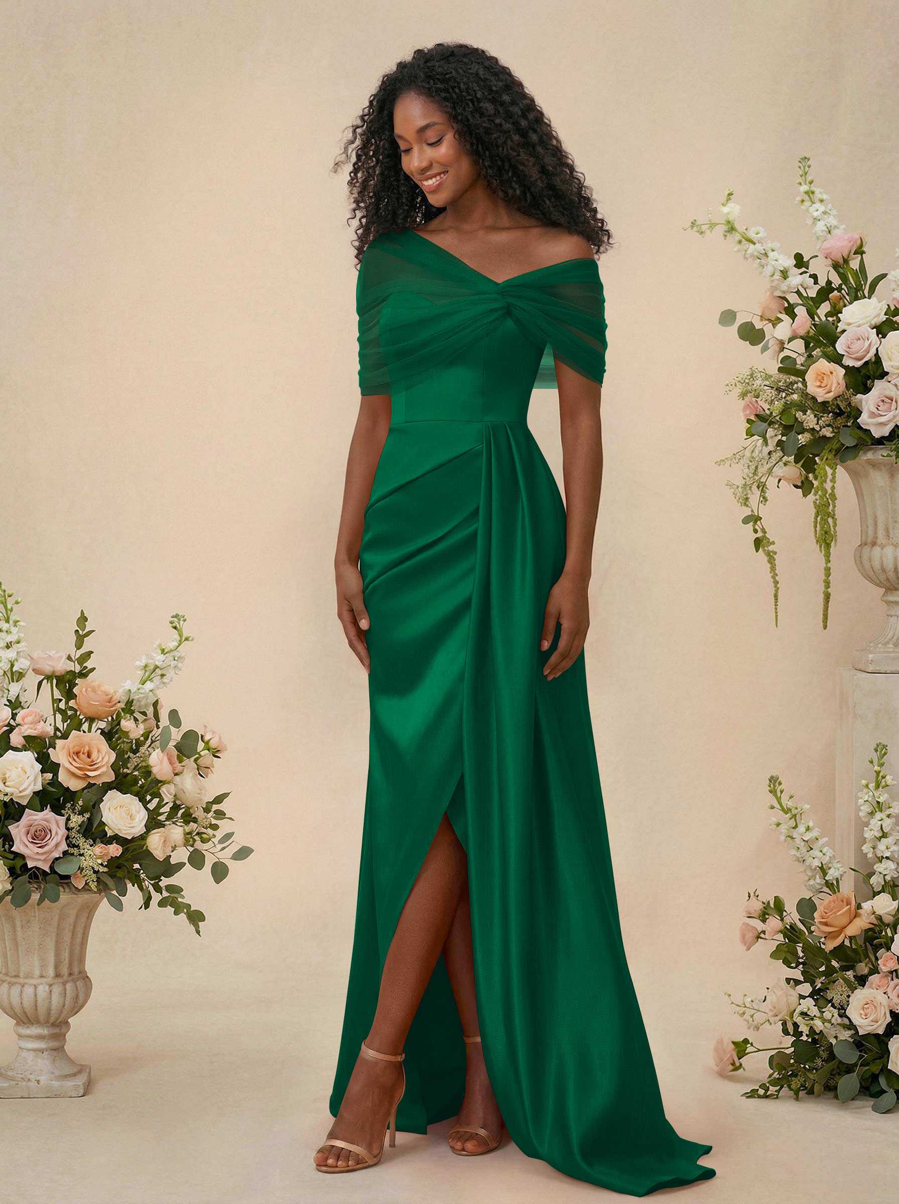 Trumpet/Mermaid Off-The-Shoulder Satin/Tulle Bridesmaid Dresses With Split Front, product image 153