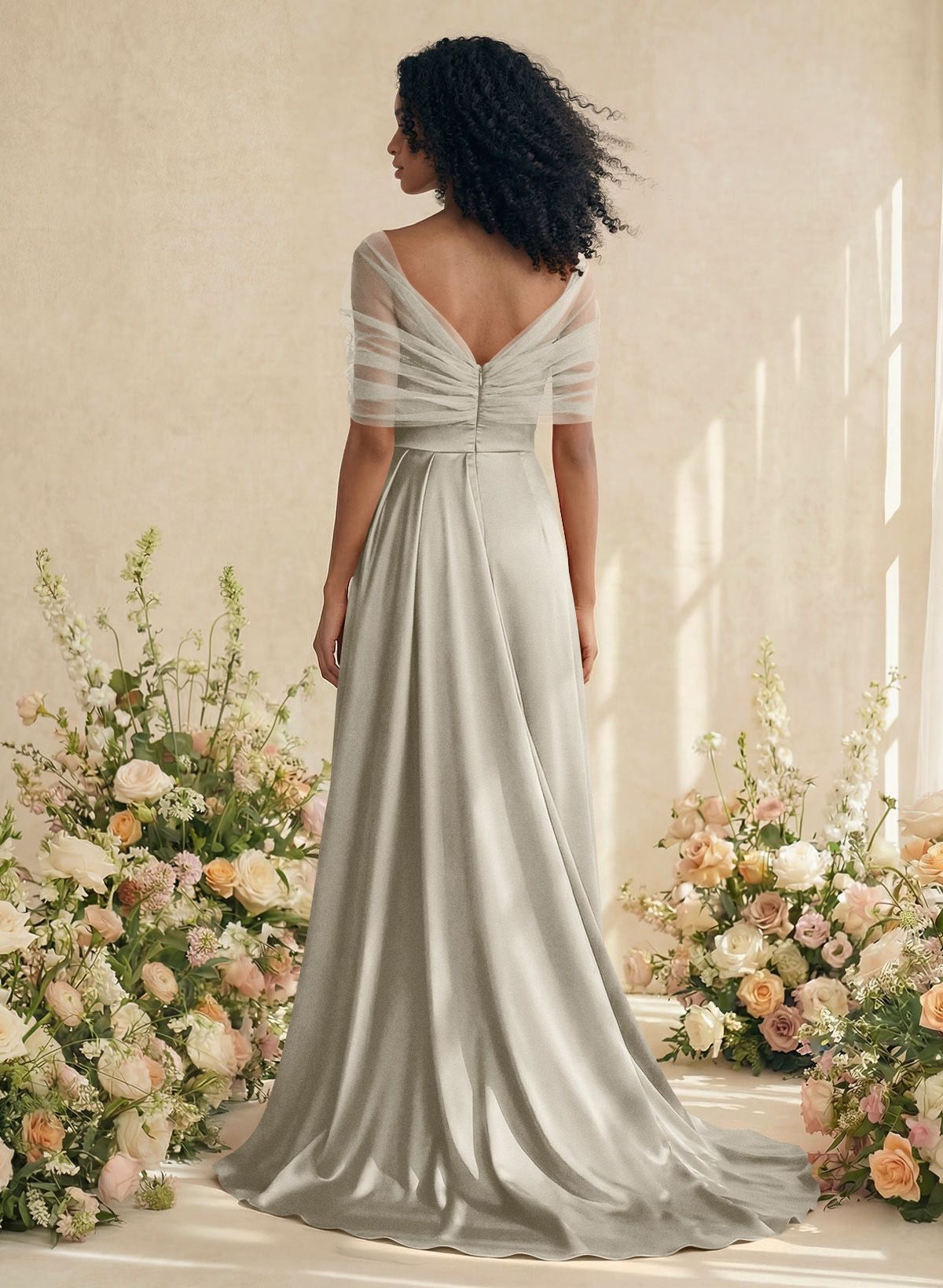 Trumpet/Mermaid Off-The-Shoulder Satin/Tulle Bridesmaid Dresses With Split Front, product image 243