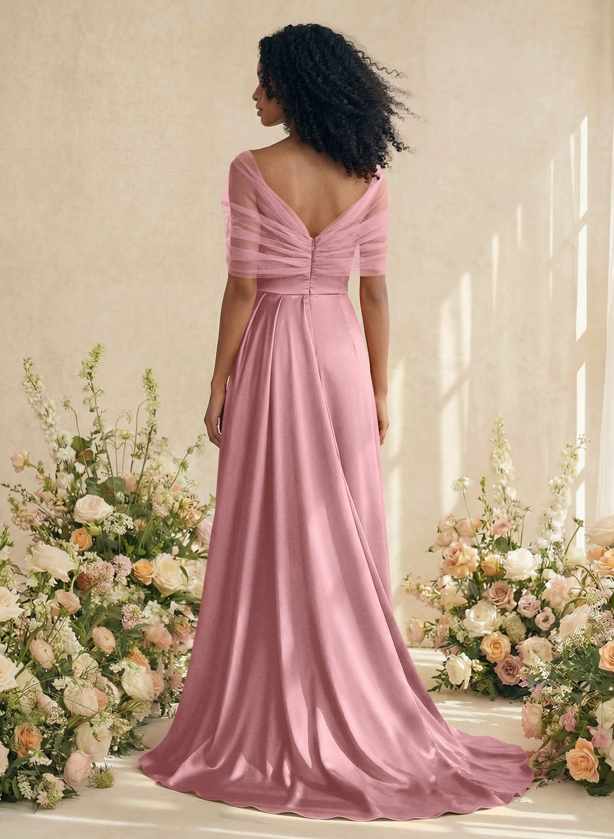 Trumpet/Mermaid Off-The-Shoulder Satin/Tulle Bridesmaid Dresses With Split Front, product image 91