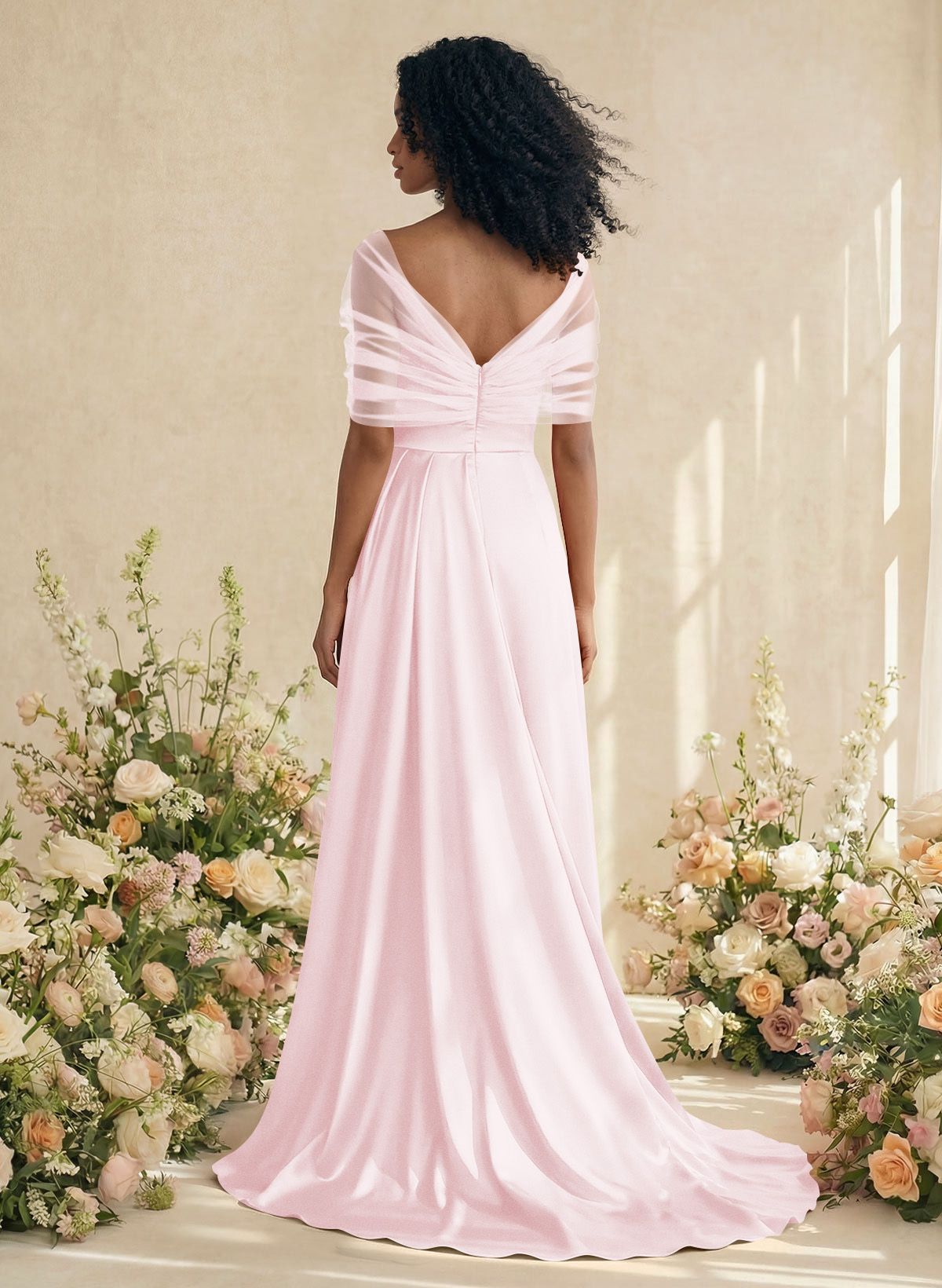 Trumpet/Mermaid Off-The-Shoulder Satin/Tulle Bridesmaid Dresses With Split Front, product image 103