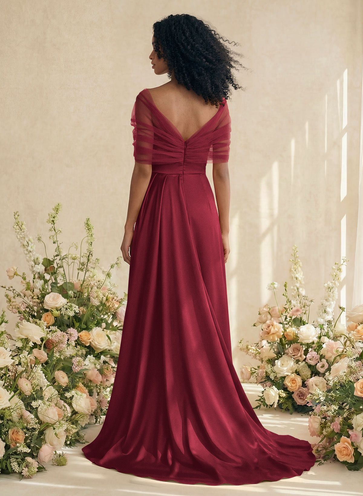 Trumpet/Mermaid Off-The-Shoulder Satin/Tulle Bridesmaid Dresses With Split Front, product image 59