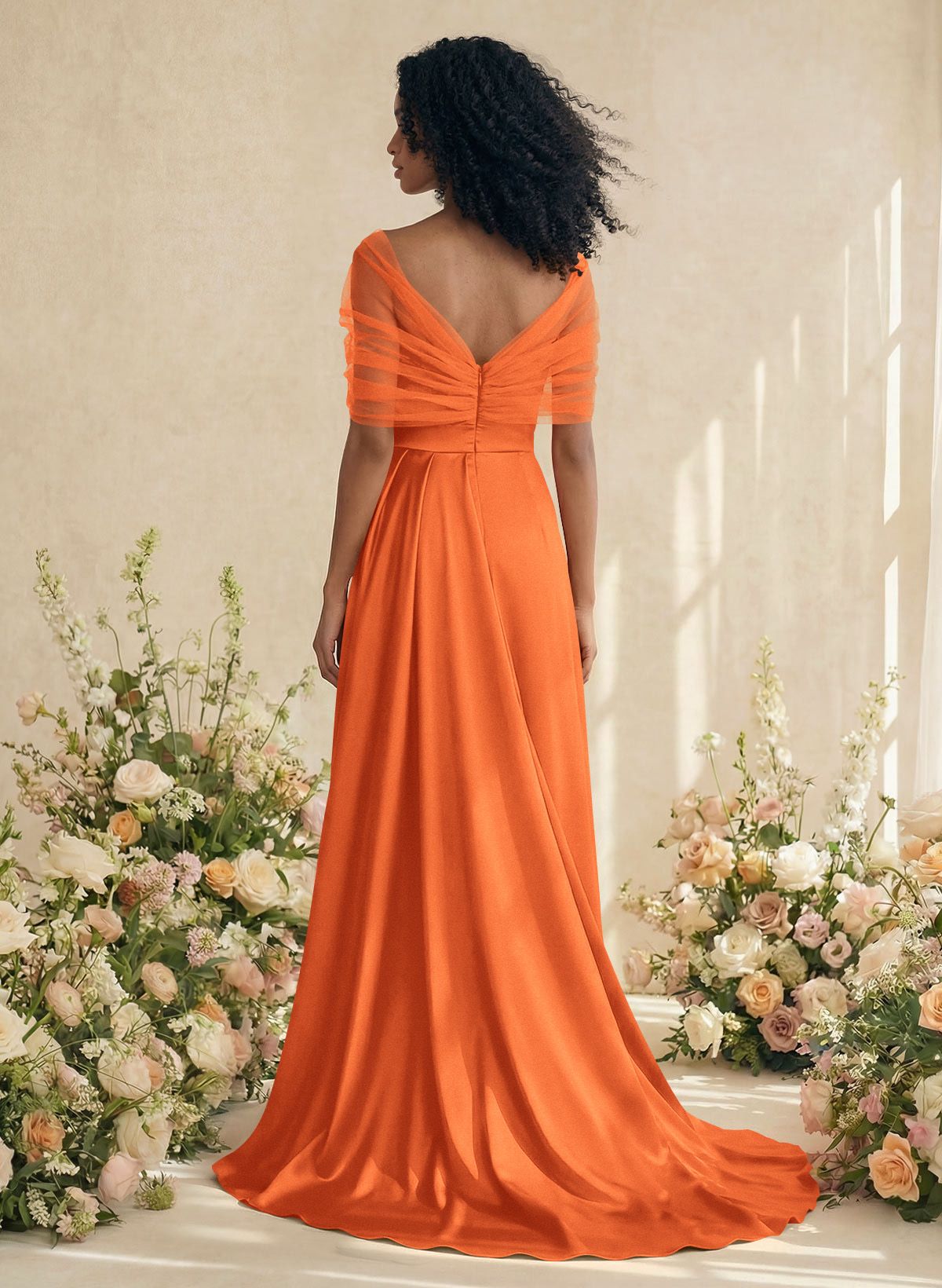Trumpet/Mermaid Off-The-Shoulder Satin/Tulle Bridesmaid Dresses With Split Front, product image 255