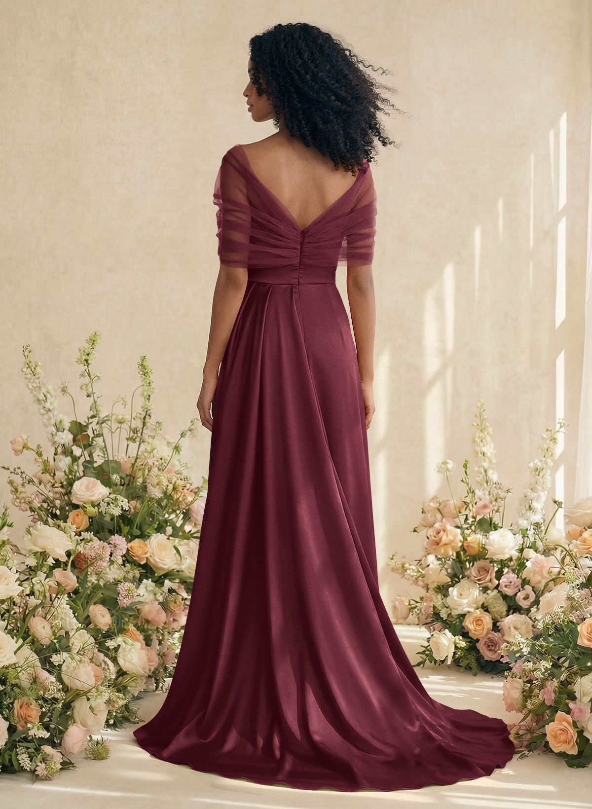 Trumpet/Mermaid Off-The-Shoulder Satin/Tulle Bridesmaid Dresses With Split Front, product image 55