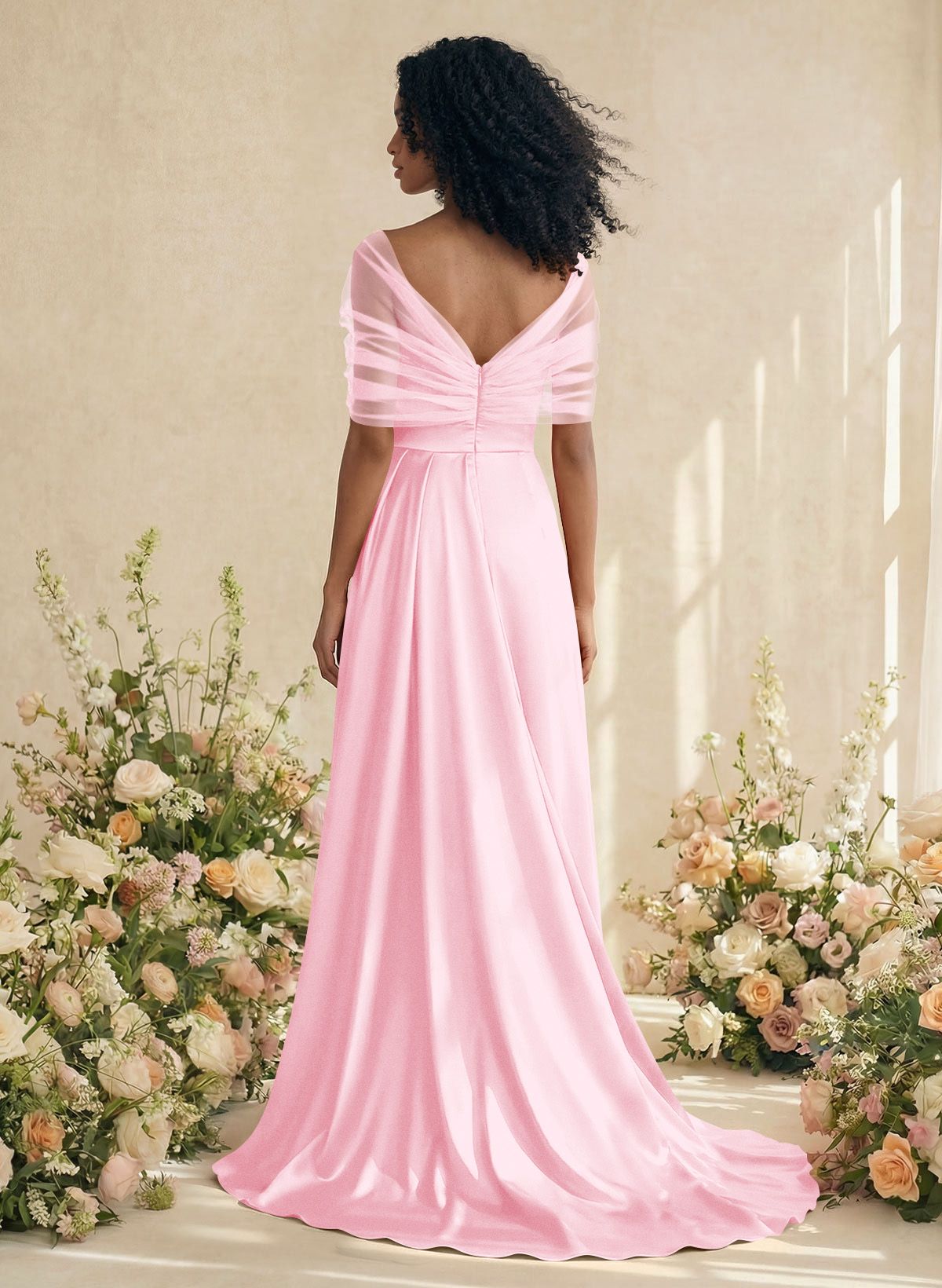 Trumpet/Mermaid Off-The-Shoulder Satin/Tulle Bridesmaid Dresses With Split Front, product image 107