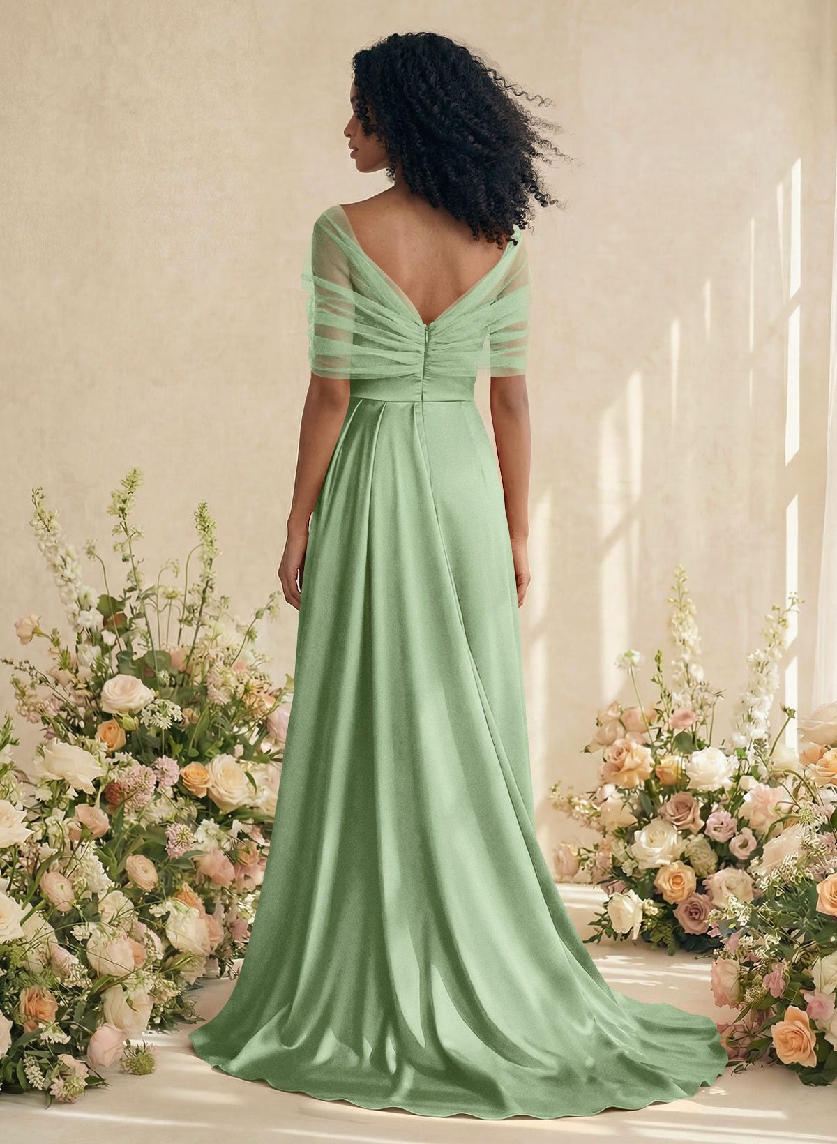 Trumpet/Mermaid Off-The-Shoulder Satin/Tulle Bridesmaid Dresses With Split Front, product image 171