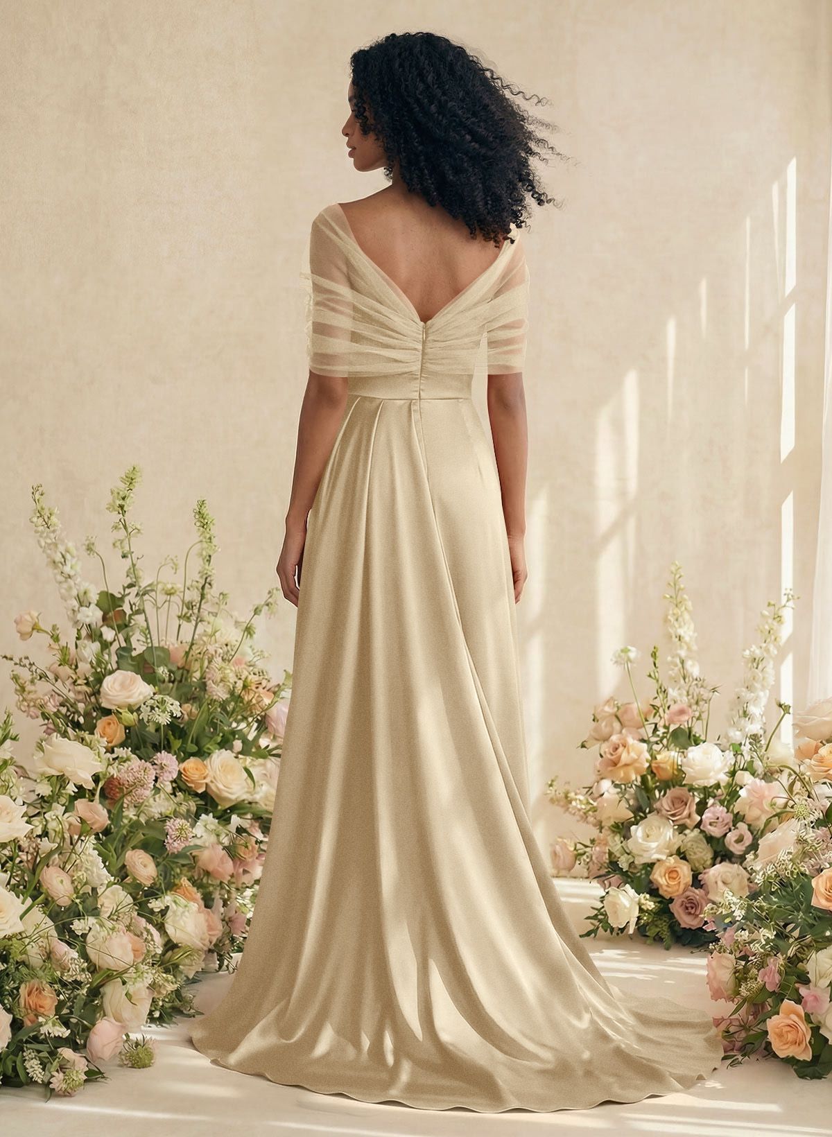 Trumpet/Mermaid Off-The-Shoulder Satin/Tulle Bridesmaid Dresses With Split Front, product image 187