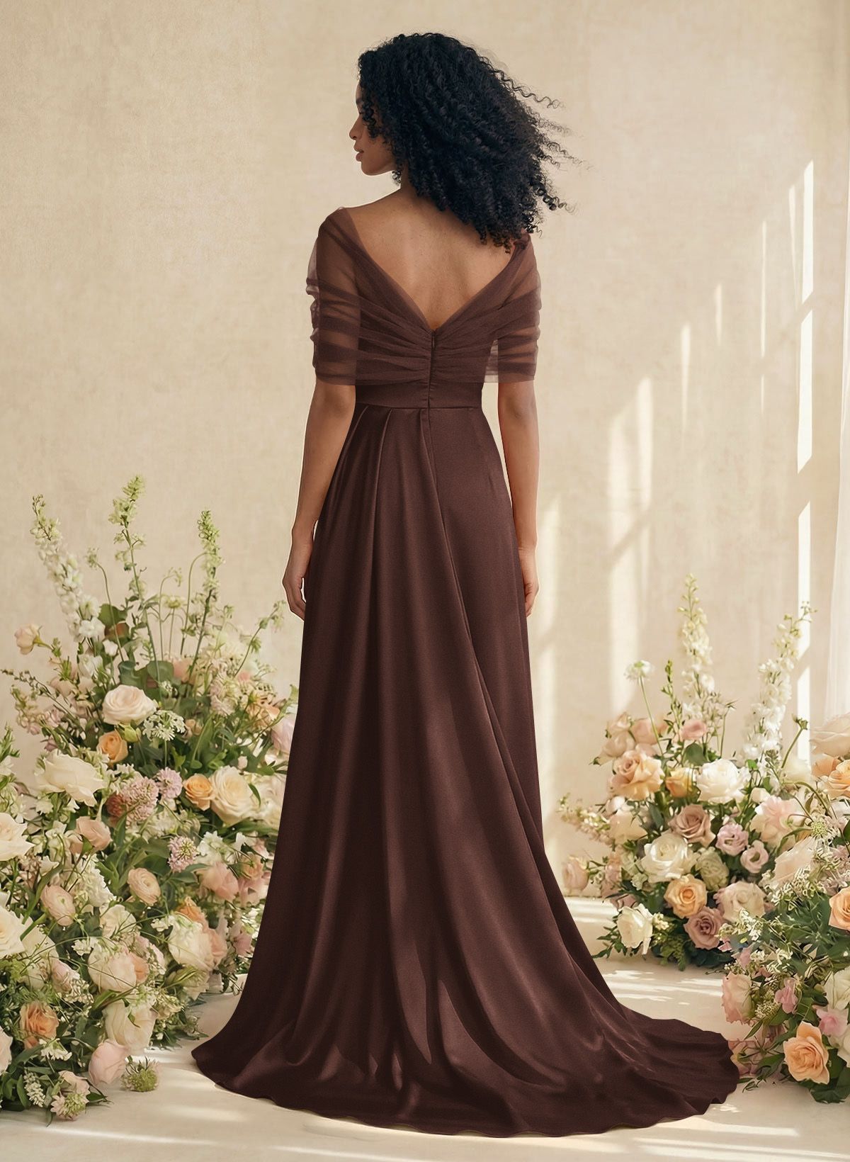 Trumpet/Mermaid Off-The-Shoulder Satin/Tulle Bridesmaid Dresses With Split Front, product image 207