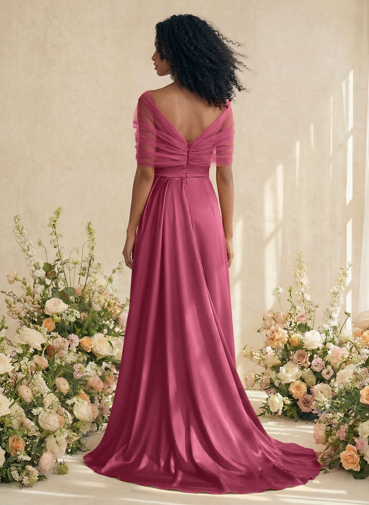 Trumpet/Mermaid Off-The-Shoulder Satin/Tulle Bridesmaid Dresses With Split Front, product image 63