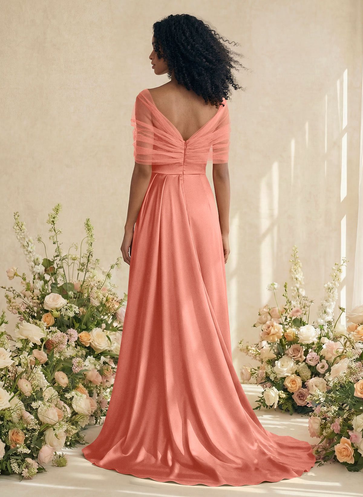 Trumpet/Mermaid Off-The-Shoulder Satin/Tulle Bridesmaid Dresses With Split Front, product image 99