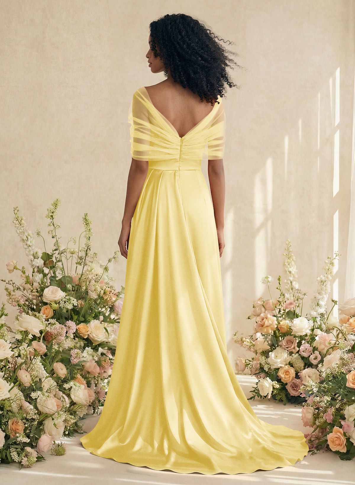 Trumpet/Mermaid Off-The-Shoulder Satin/Tulle Bridesmaid Dresses With Split Front, product image 195