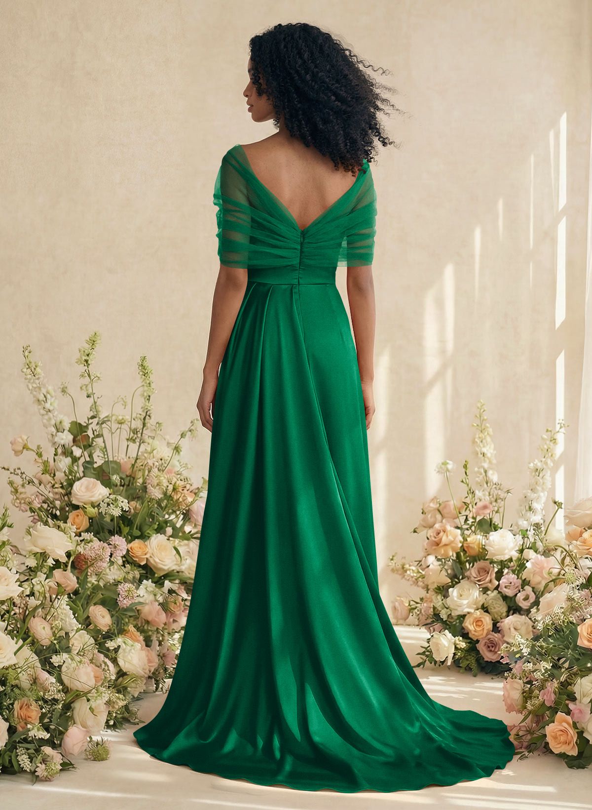 Trumpet/Mermaid Off-The-Shoulder Satin/Tulle Bridesmaid Dresses With Split Front, product image 155