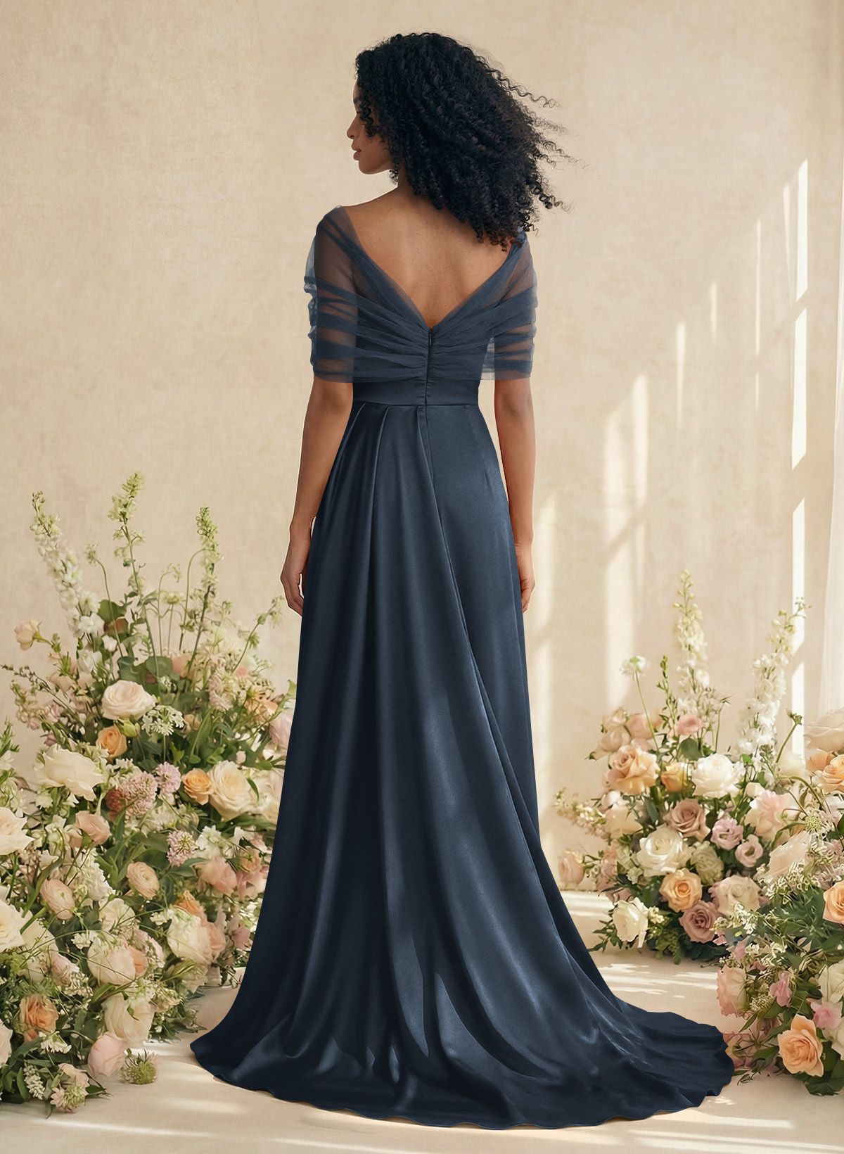 Trumpet/Mermaid Off-The-Shoulder Satin/Tulle Bridesmaid Dresses With Split Front, product image 7