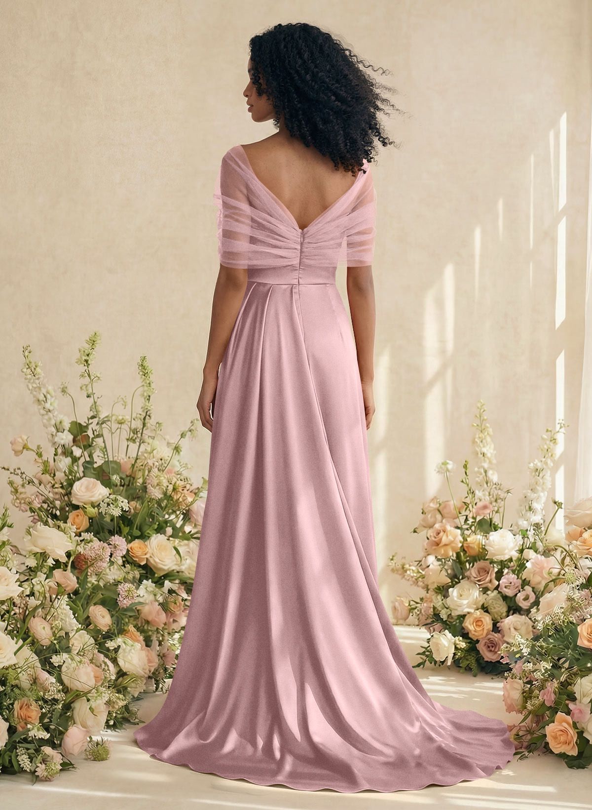 Trumpet/Mermaid Off-The-Shoulder Satin/Tulle Bridesmaid Dresses With Split Front, product image 83