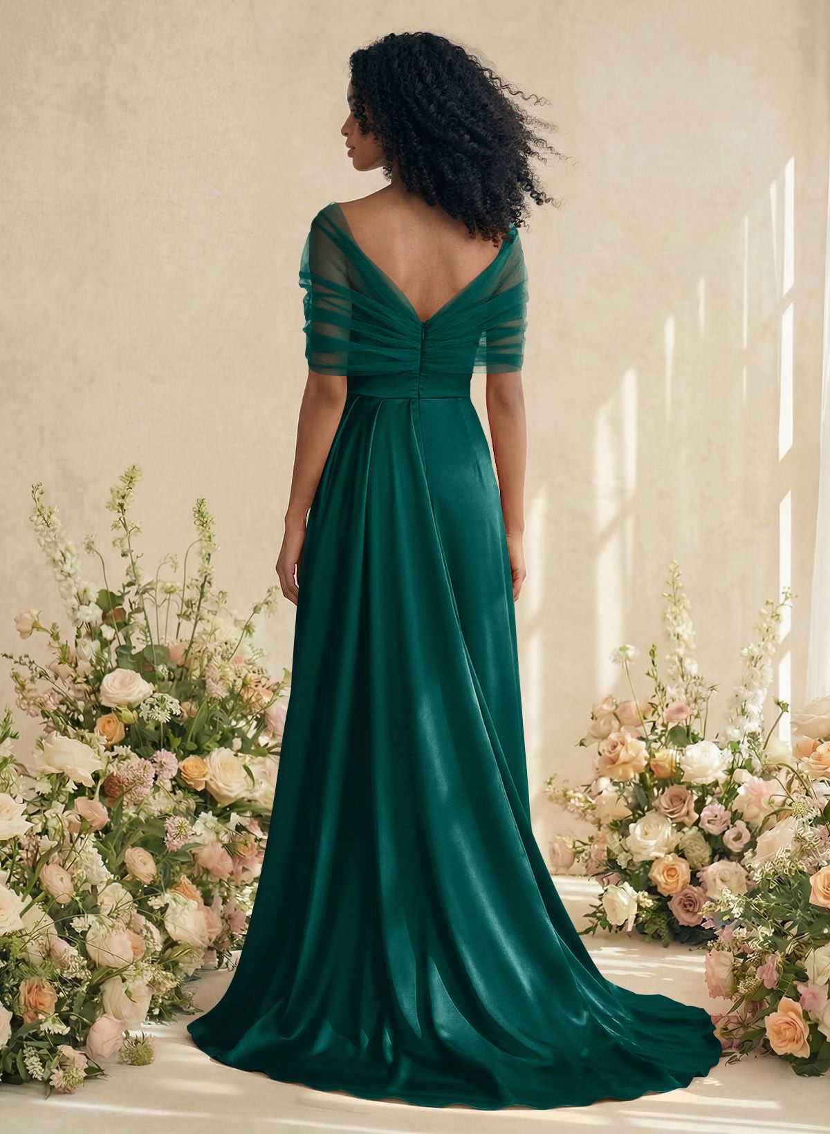Trumpet/Mermaid Off-The-Shoulder Satin/Tulle Bridesmaid Dresses With Split Front, product image 259
