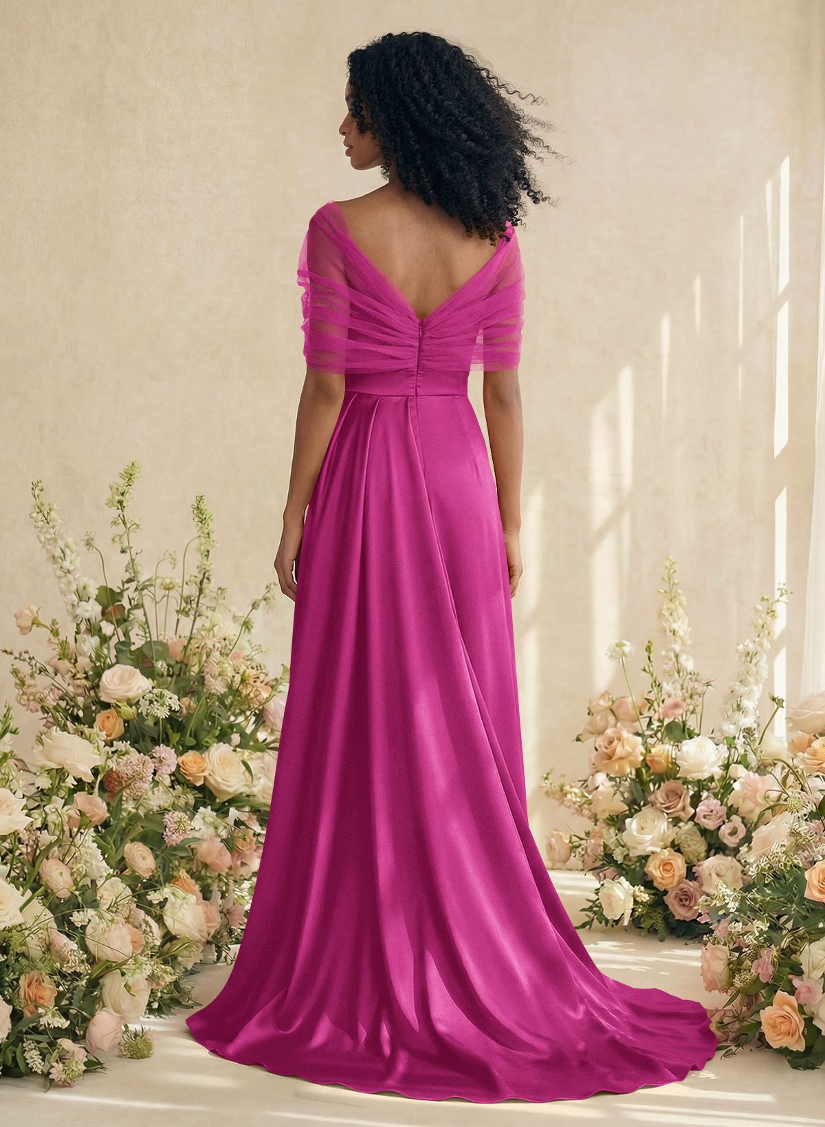 Trumpet/Mermaid Off-The-Shoulder Satin/Tulle Bridesmaid Dresses With Split Front, product image 147