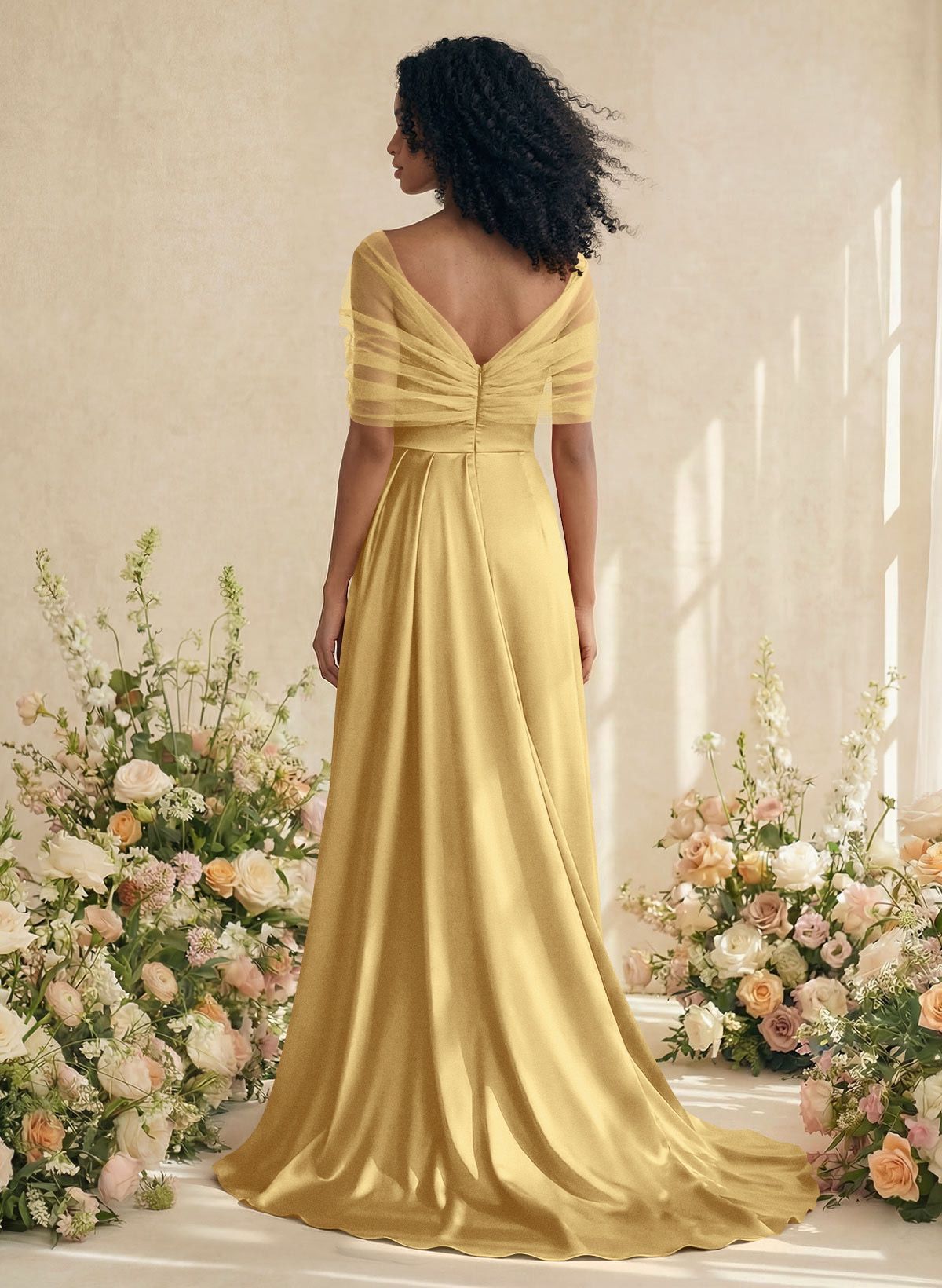 Trumpet/Mermaid Off-The-Shoulder Satin/Tulle Bridesmaid Dresses With Split Front, product image 199