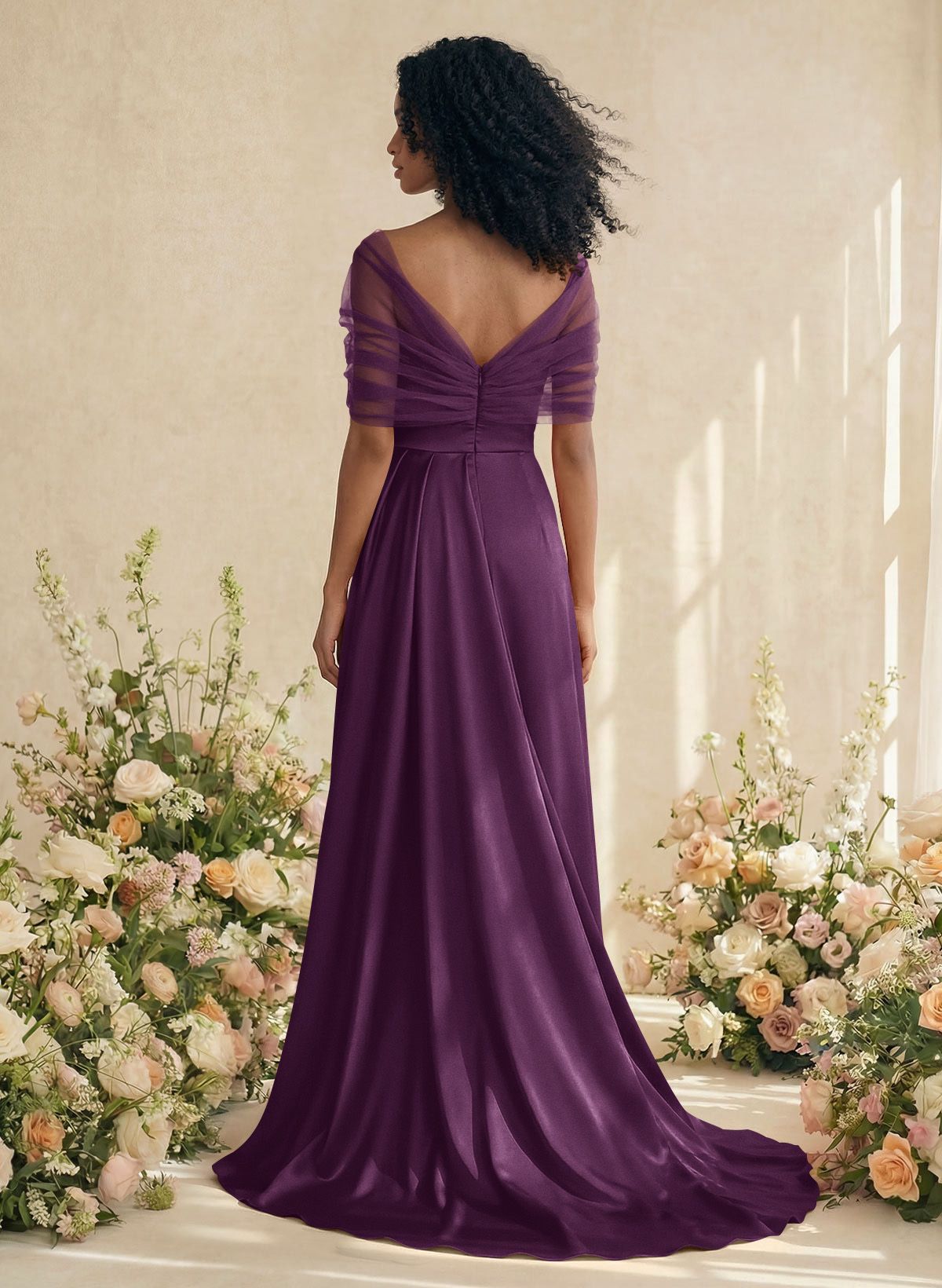 Trumpet/Mermaid Off-The-Shoulder Satin/Tulle Bridesmaid Dresses With Split Front, product image 139