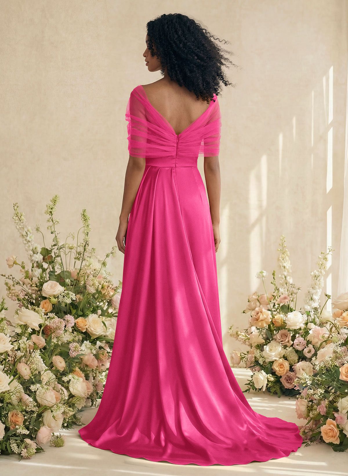 Trumpet/Mermaid Off-The-Shoulder Satin/Tulle Bridesmaid Dresses With Split Front, product image 231