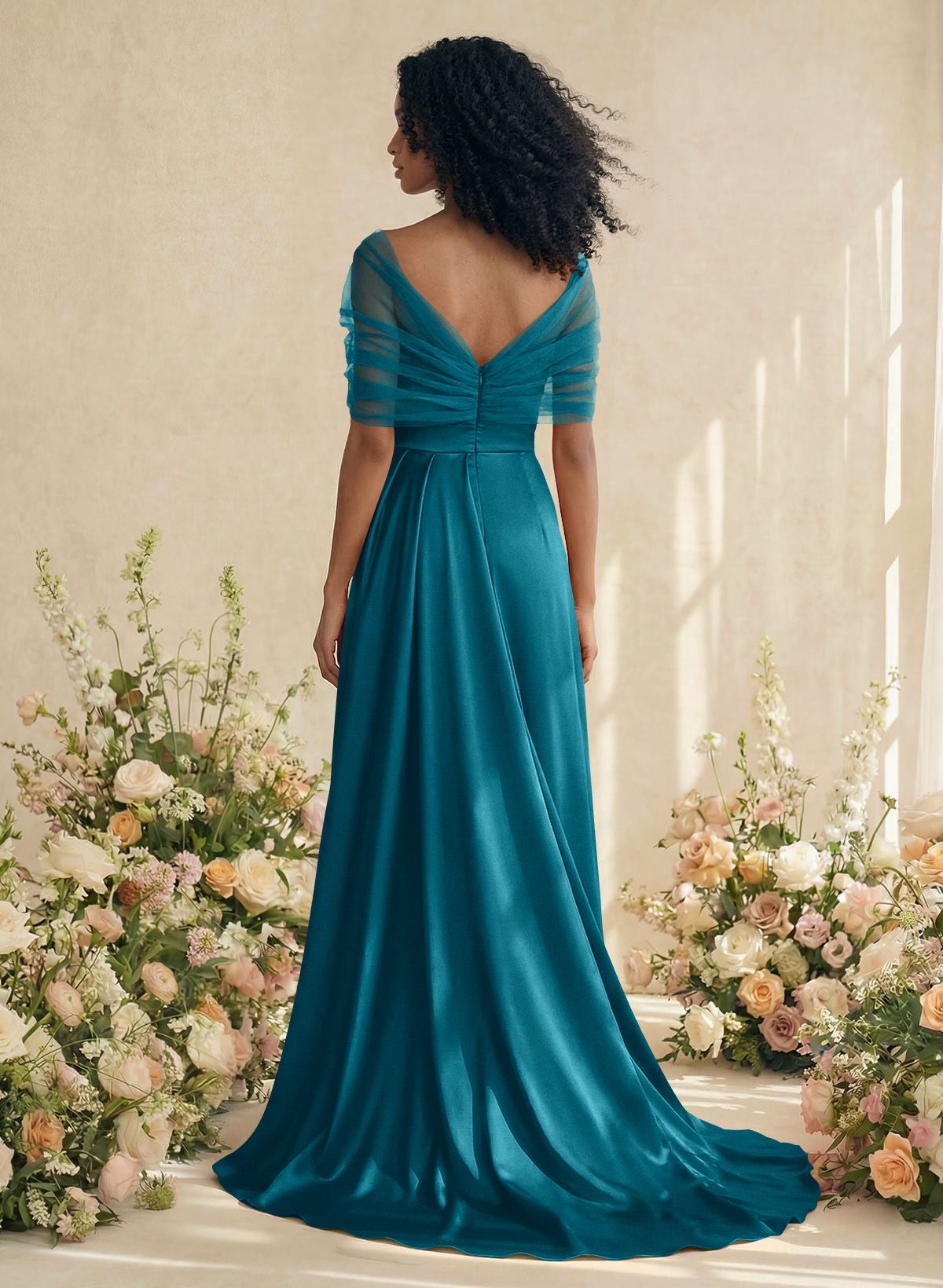 Trumpet/Mermaid Off-The-Shoulder Satin/Tulle Bridesmaid Dresses With Split Front, product image 27