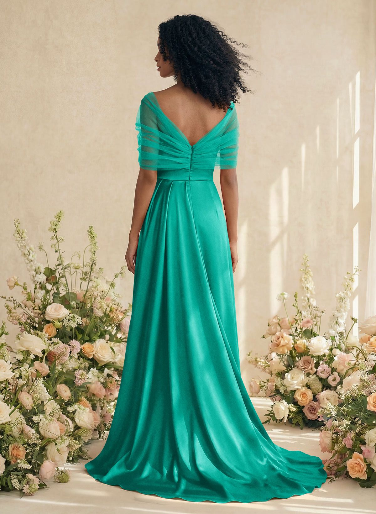 Trumpet/Mermaid Off-The-Shoulder Satin/Tulle Bridesmaid Dresses With Split Front, product image 167
