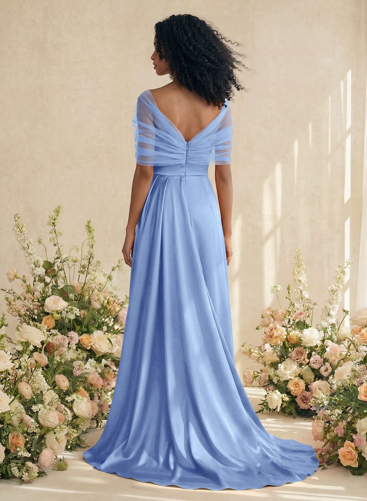 Trumpet/Mermaid Off-The-Shoulder Satin/Tulle Bridesmaid Dresses With Split Front, product image 43