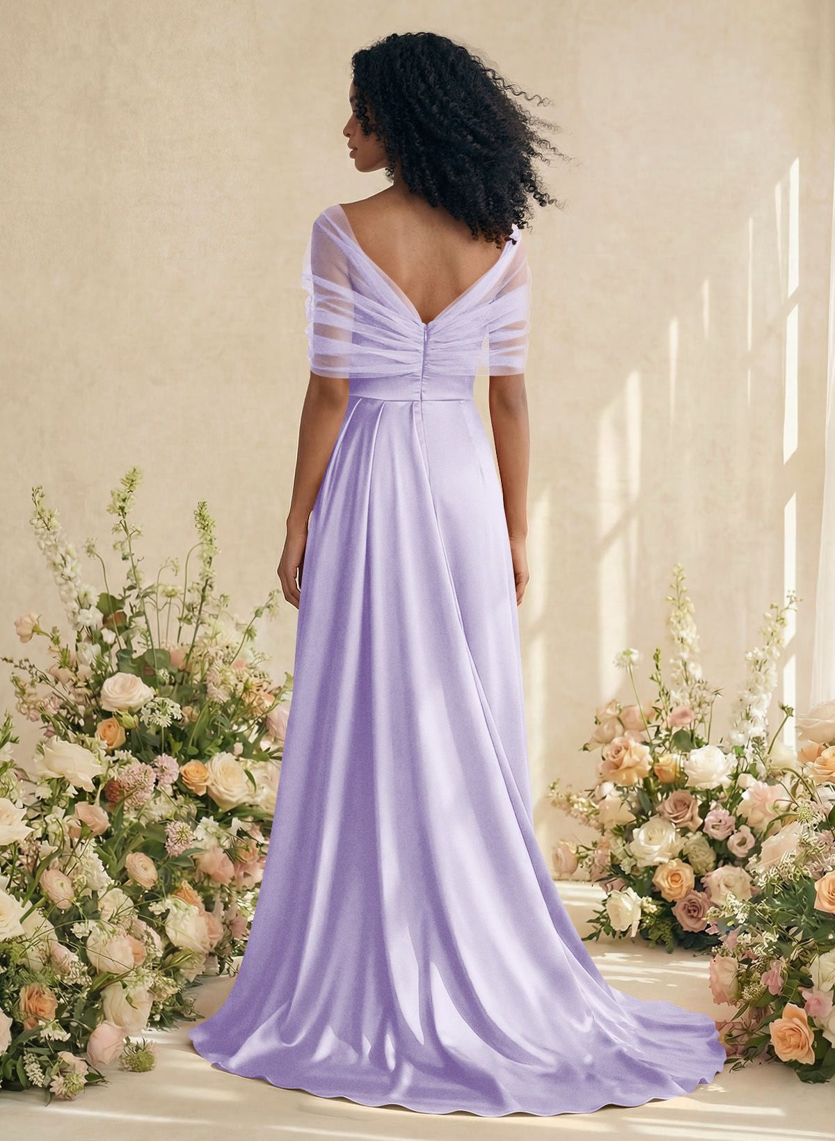Trumpet/Mermaid Off-The-Shoulder Satin/Tulle Bridesmaid Dresses With Split Front, product image 127