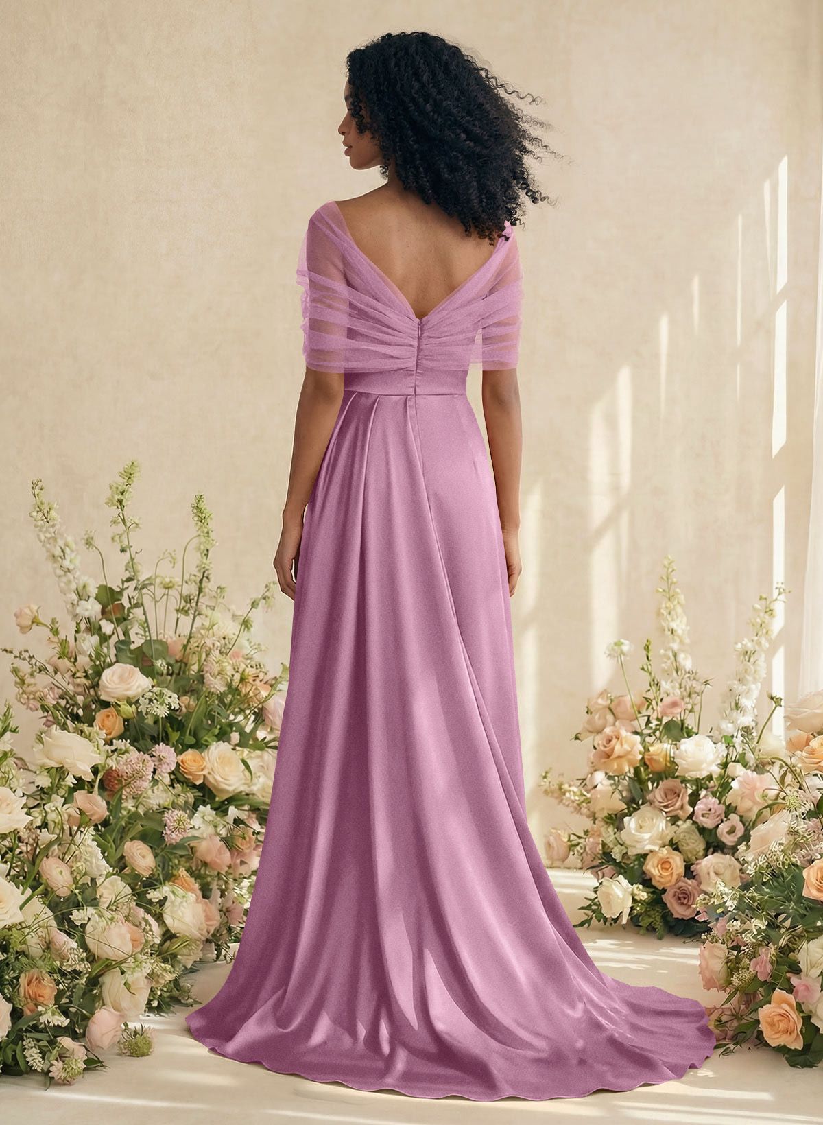 Trumpet/Mermaid Off-The-Shoulder Satin/Tulle Bridesmaid Dresses With Split Front, product image 123