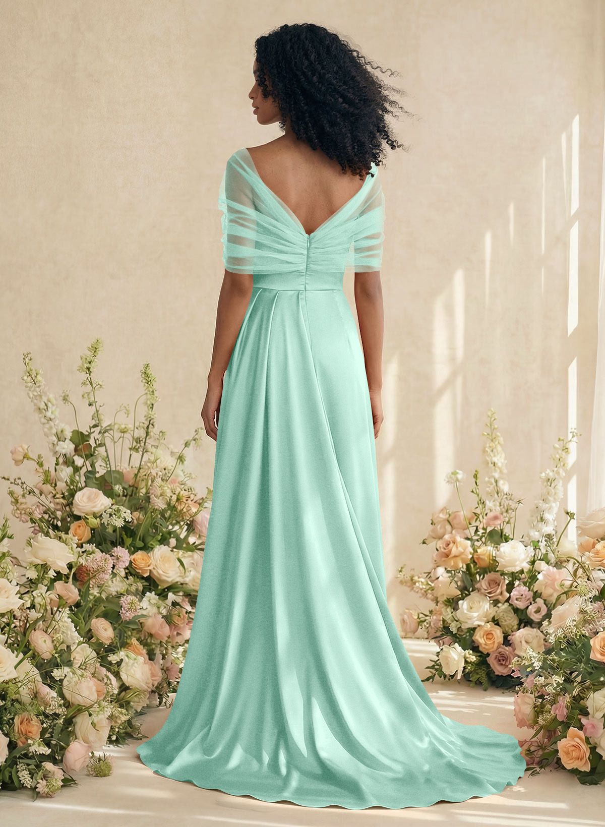 Trumpet/Mermaid Off-The-Shoulder Satin/Tulle Bridesmaid Dresses With Split Front, product image 179