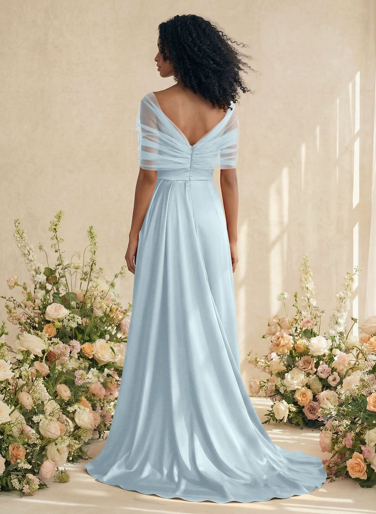 Trumpet/Mermaid Off-The-Shoulder Satin/Tulle Bridesmaid Dresses With Split Front, product image 51