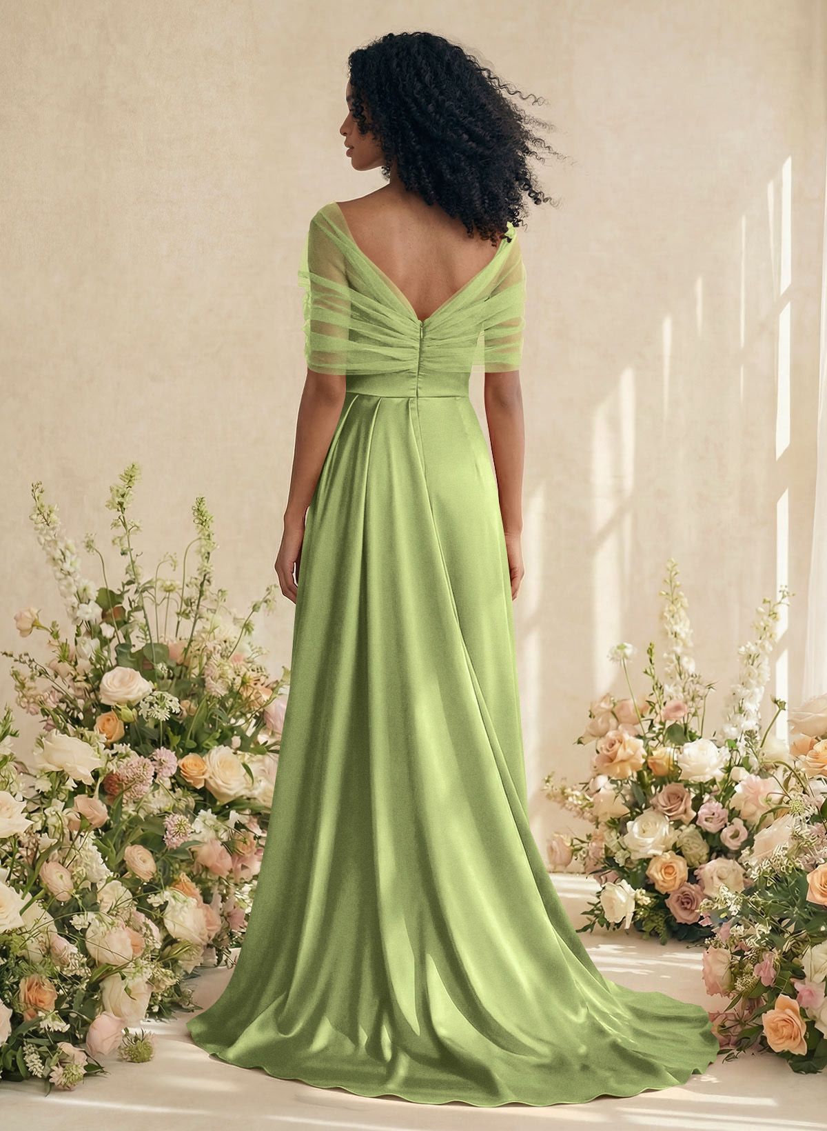 Trumpet/Mermaid Off-The-Shoulder Satin/Tulle Bridesmaid Dresses With Split Front, product image 263