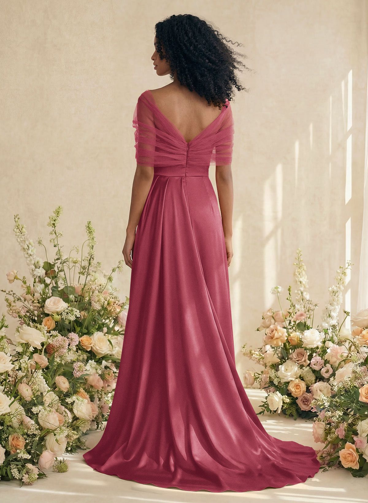Trumpet/Mermaid Off-The-Shoulder Satin/Tulle Bridesmaid Dresses With Split Front, product image 67